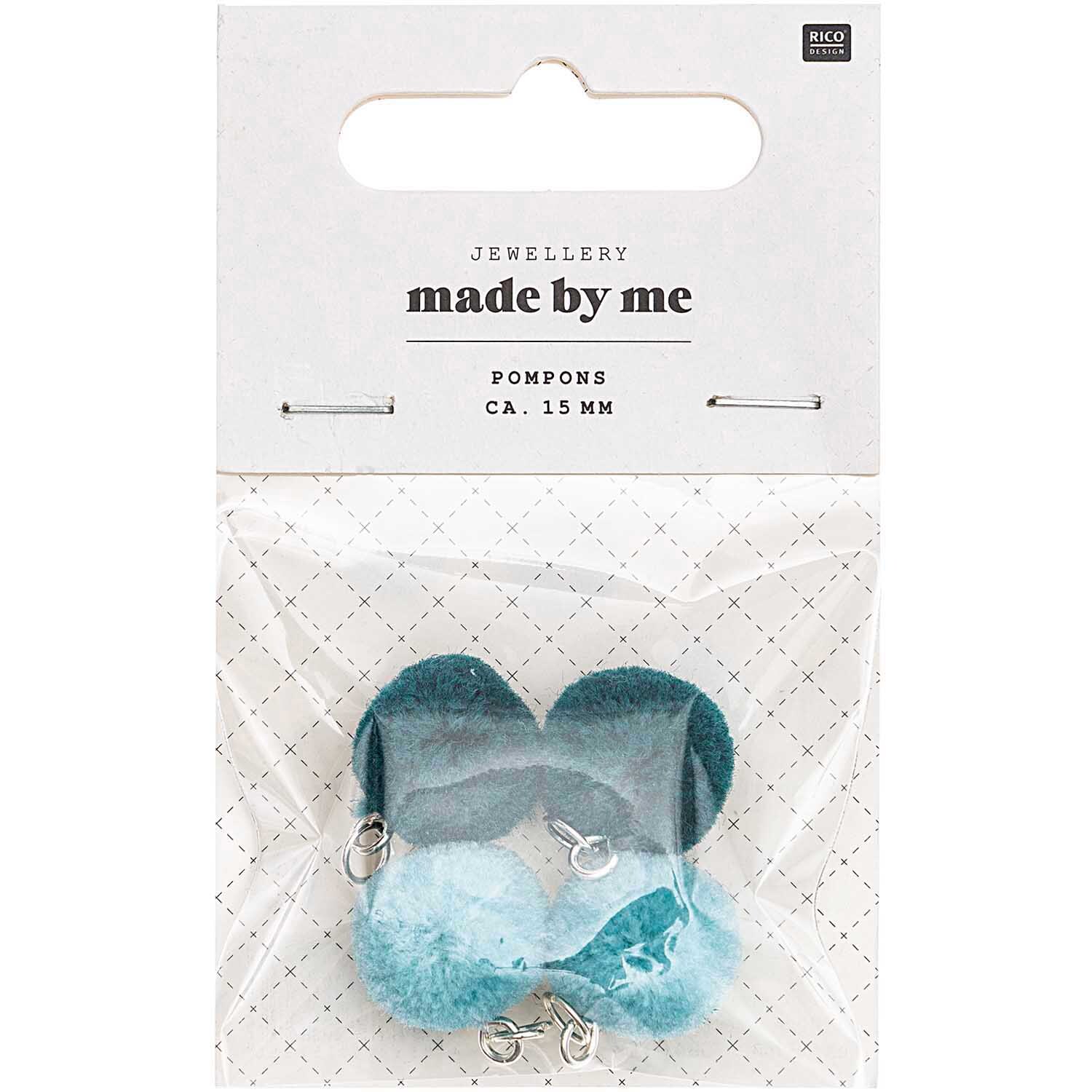 Mini-Pompons mit Öse 1,5cm 4 Stück Farbe Türkis von Rico Design