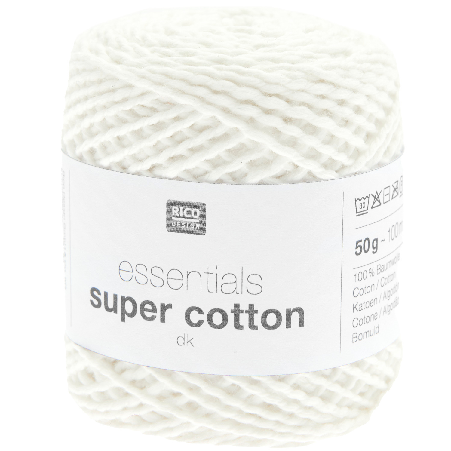 Essentials Super Cotton dk Häkelset Top Modell 27, weißes Garn von Rico Design, 50g, 100m.