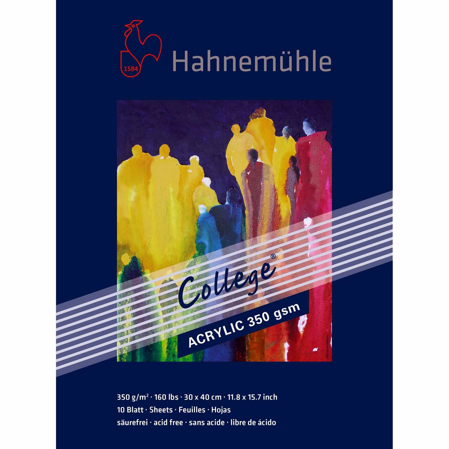 Acrylmalkarton College 30x40cm 10 Blatt, ideal für Künstler, zeigt bunte Figuren auf weißem Hintergrund.