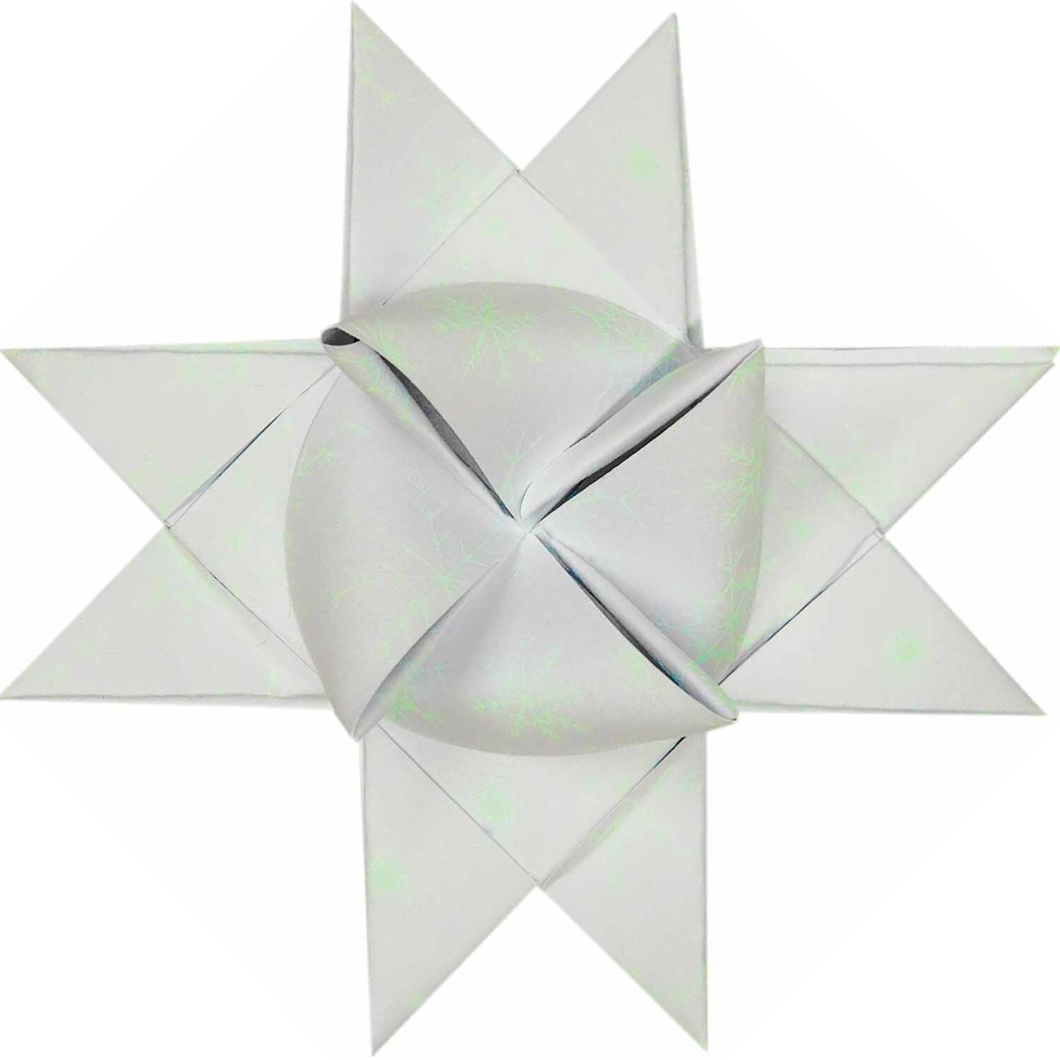 Paper Poetry Fröbelstreifen nachtleuchtend, gefalteter Stern aus weißem Papier, ideal für kreative Bastelprojekte. Marke: Rico Design.