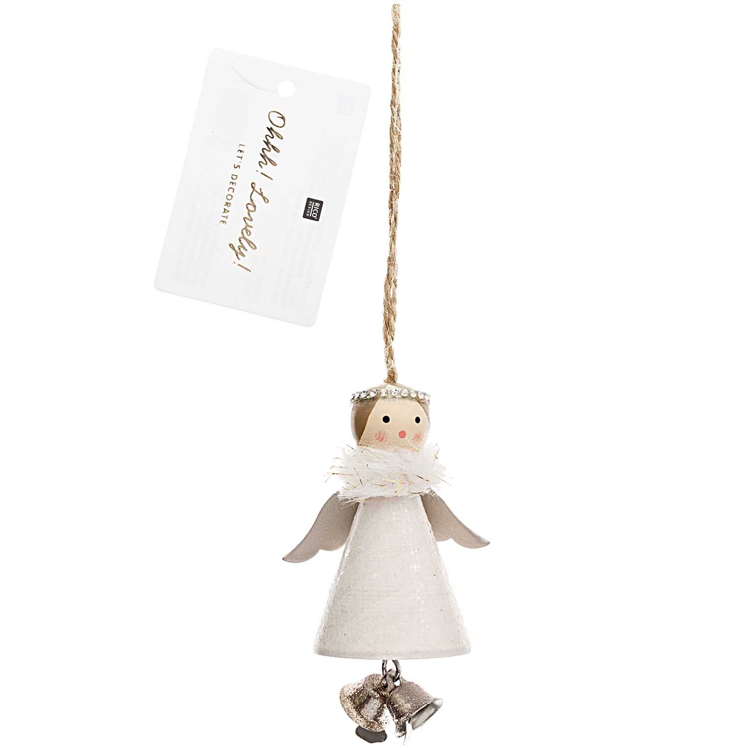 Holzhänger Engel mit Glöckchen weiß 8cm von Rico Design