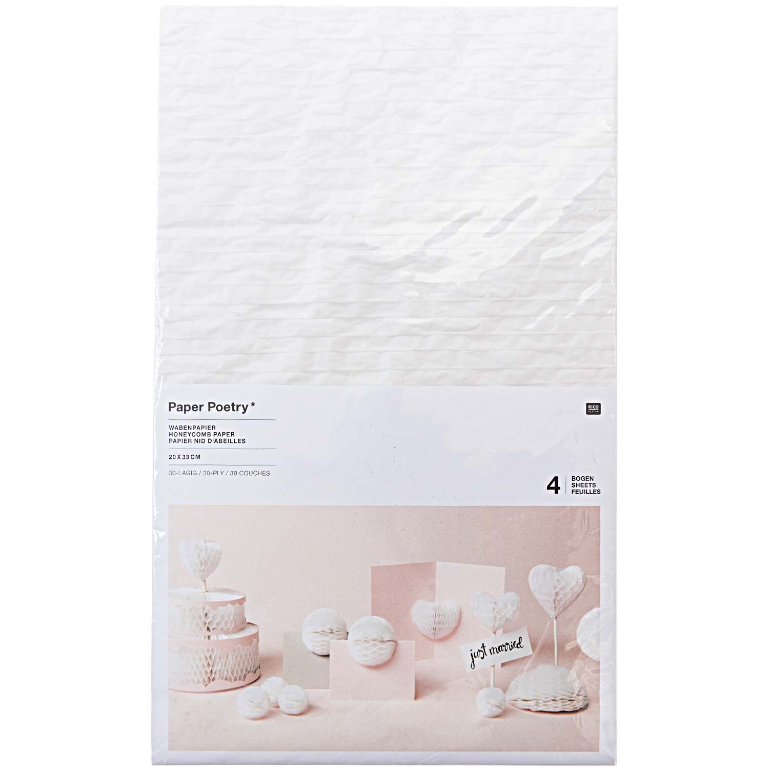 Paper Poetry Wabenpapier weiß 20x33cm 4 Bogen von Rico Design