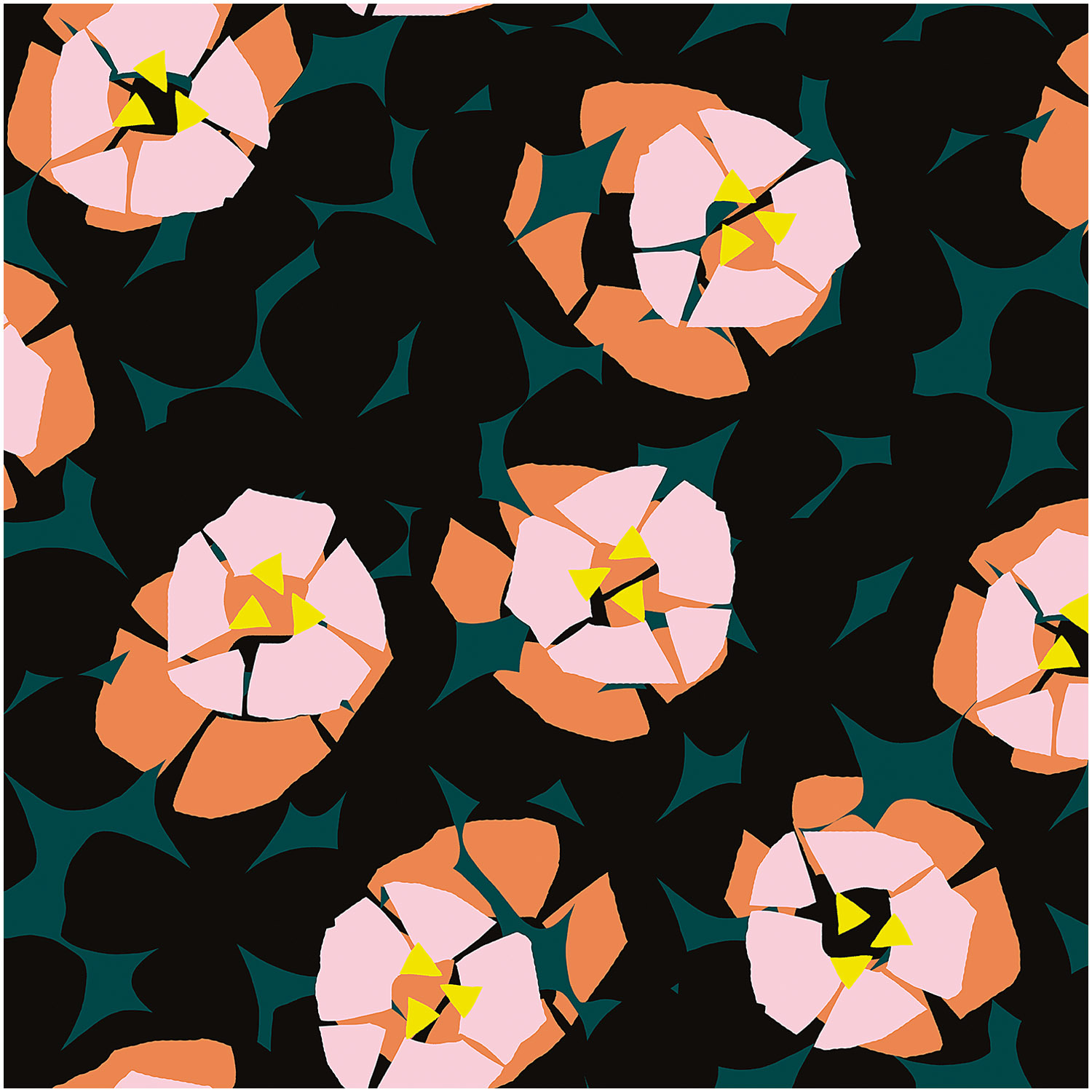 Druckstoff Okina Hana mit Blumenmuster in Grün und Rosa, 50x140cm, von Rico Design. Ideal für kreative Projekte.