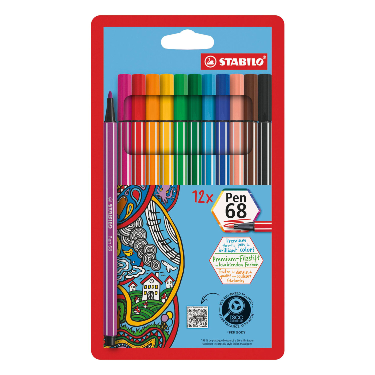 Pen 68 im Kartonetui 12 Farben, STABILO Filzstifte in leuchtenden Tönen, ideal zum Zeichnen.