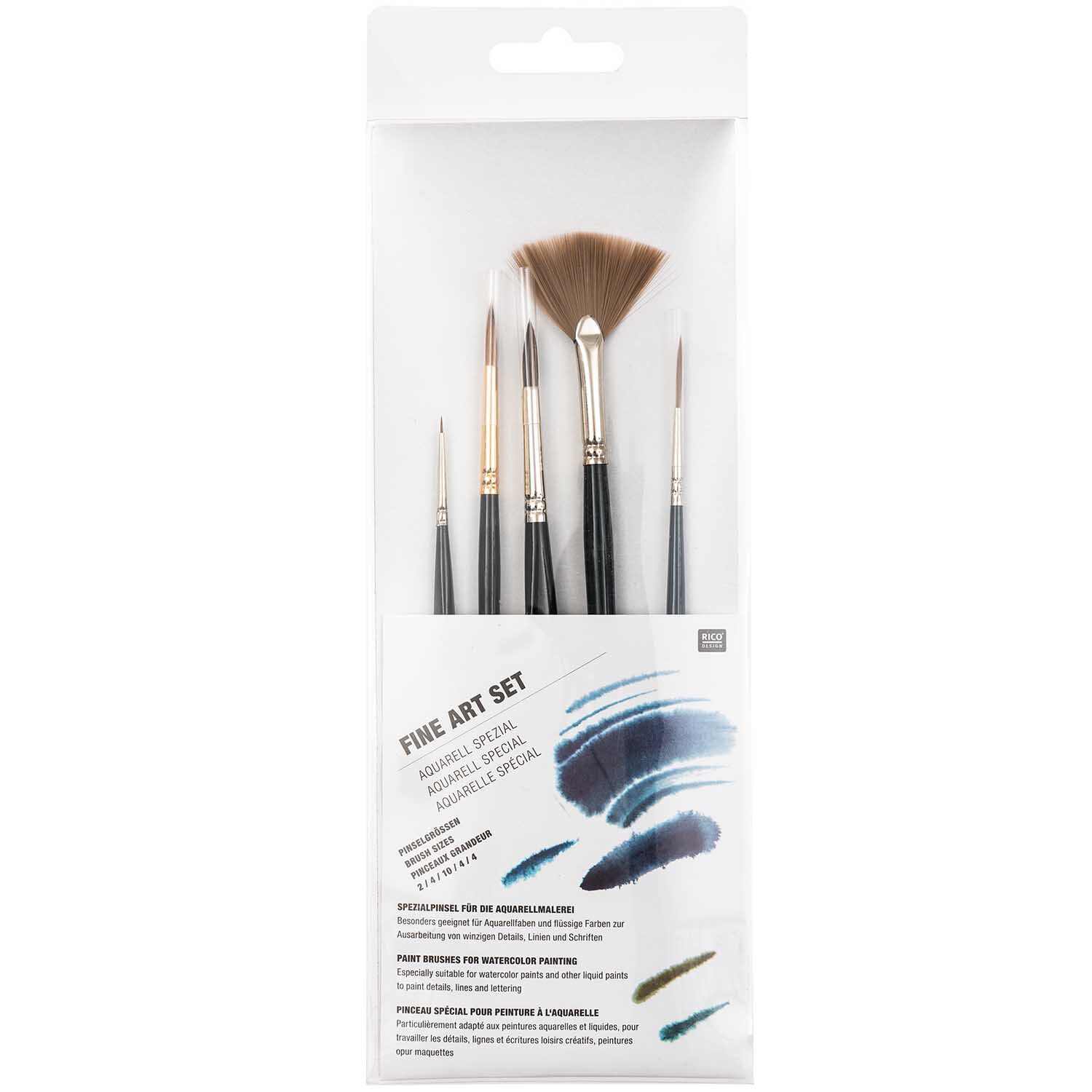 Fine Art Aquarellset spezial: 5-teiliges Pinselset von Rico Design, ideal für kreative Malprojekte.