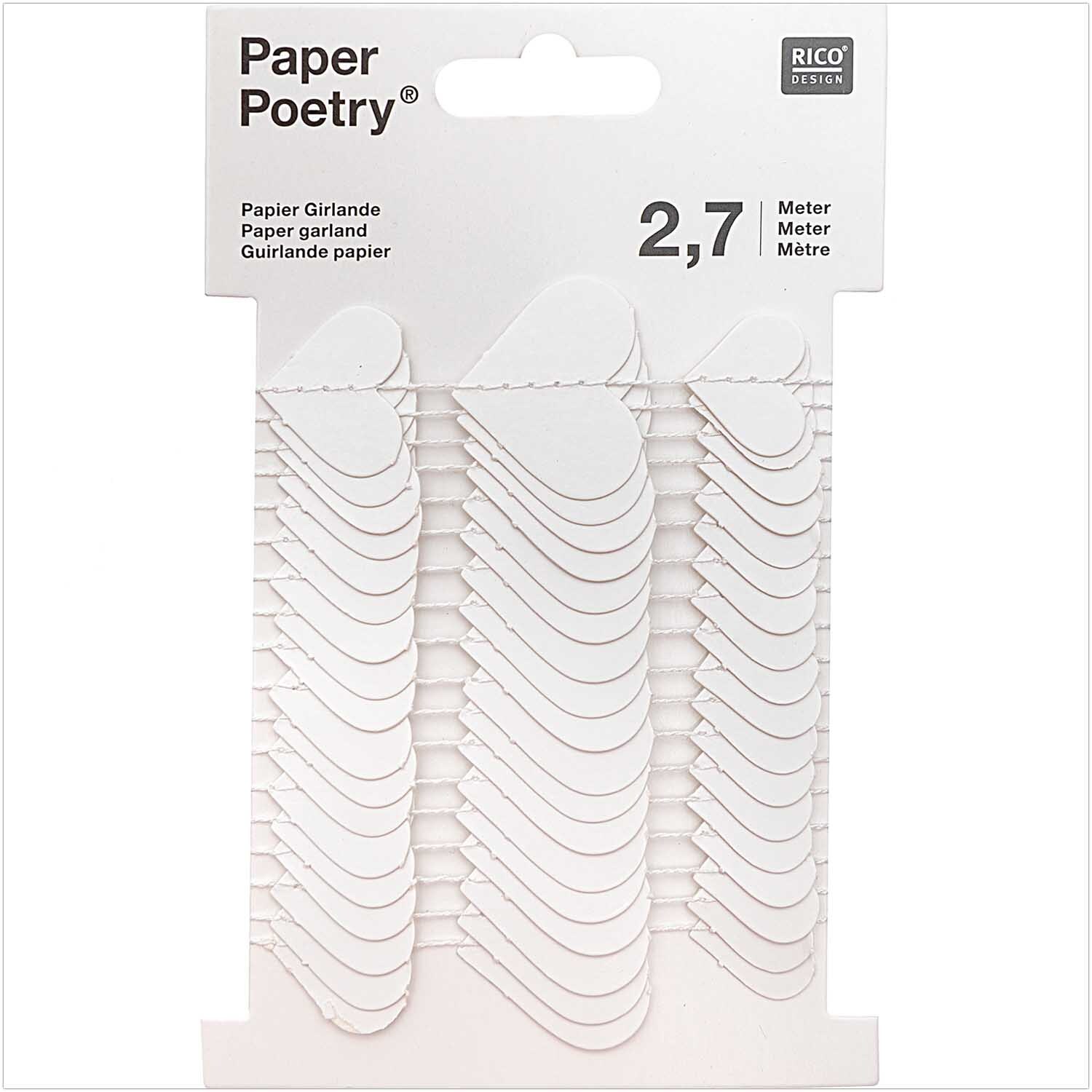 Paper Poetry Girlande Herzen weiß Papier 2,7m von Rico Design