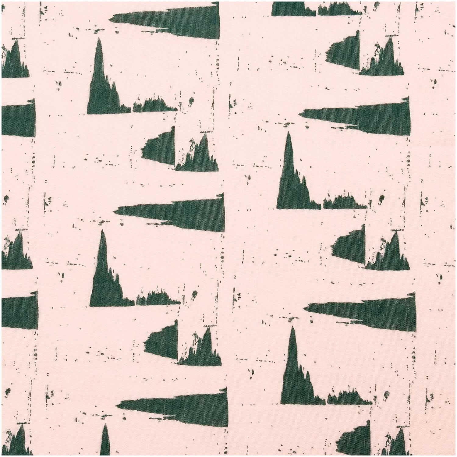 Musselin-Druckstoff Nature Matters mit puder-grünem Muster von Rico Design. Stoff zeigt abstrakte Formen auf rosa Hintergrund.
