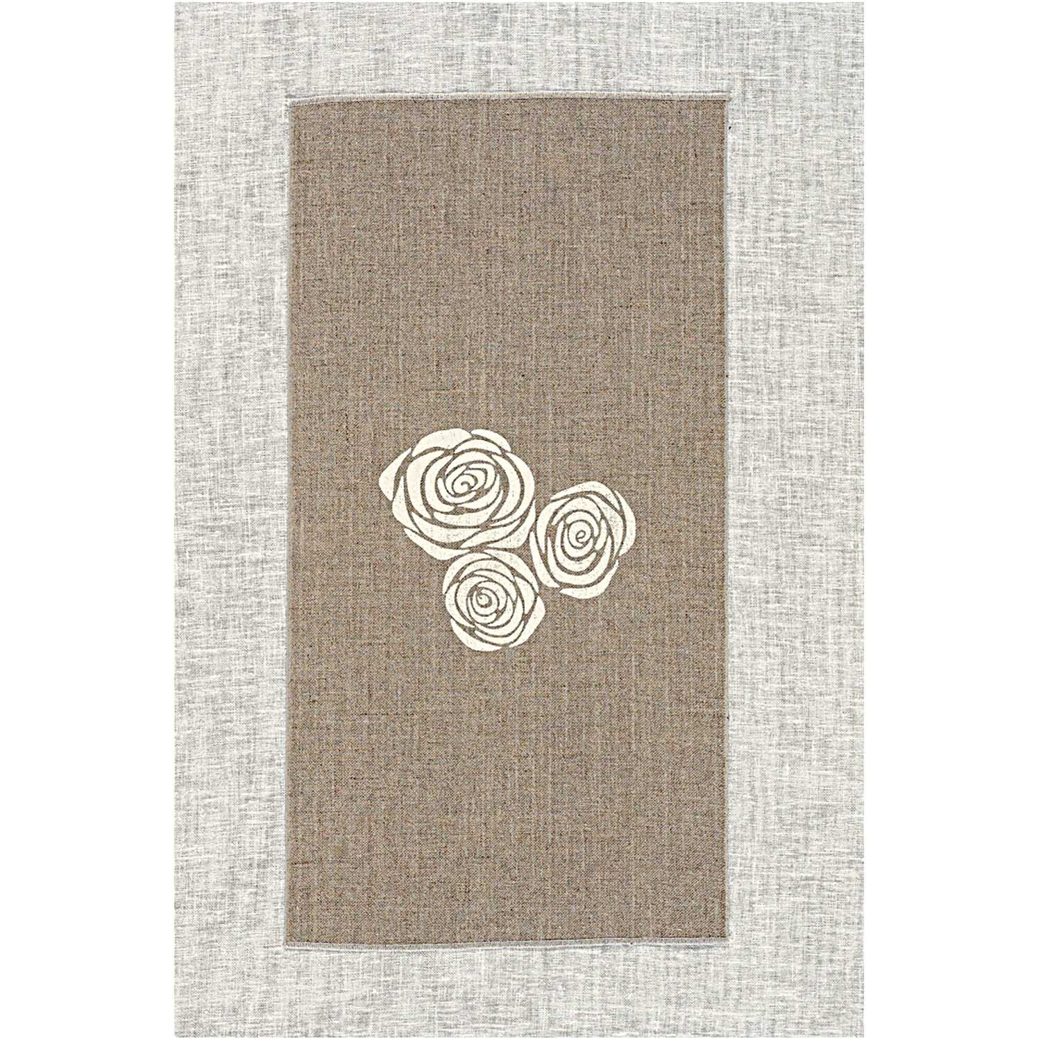 Leinenband bedruckt Rosen 11-fädig 30cm zeigt ein naturfarbenes Design mit weißen Rosenmotiven. Ideal für kreative Projekte von Rico Design.