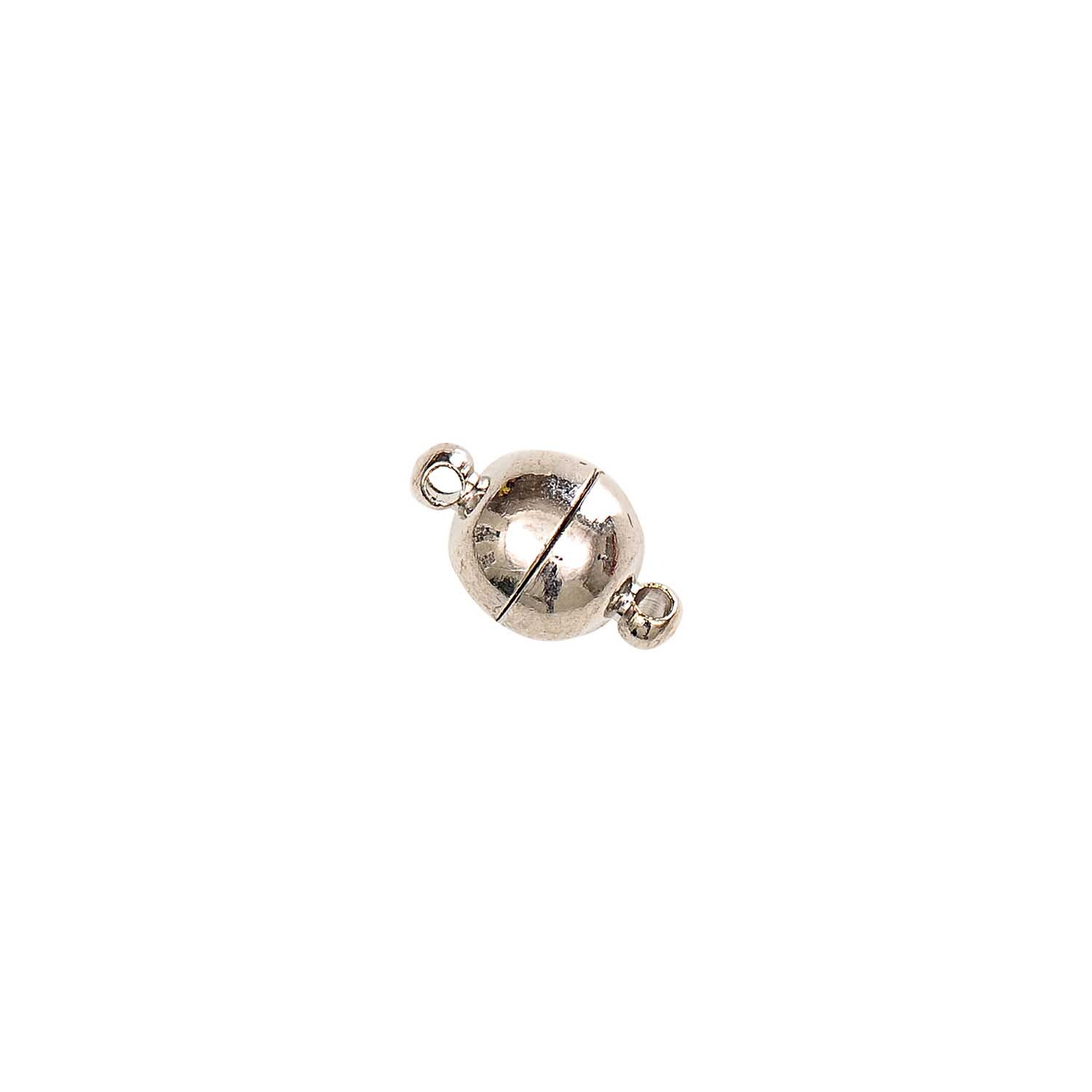 Magnetverschluß rund glatt silber 8mm von Rico Design, zeigt einen glänzenden, kugelförmigen Verschluss.