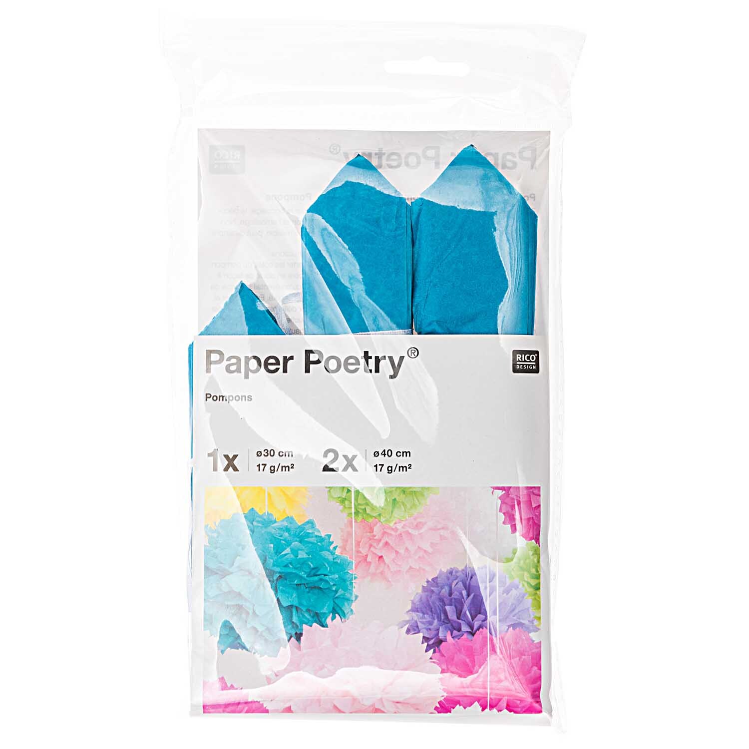 Seidenpapier Pompons in Petrol von Rico Design, 3 Stück, ideal für kreative Dekorationen.