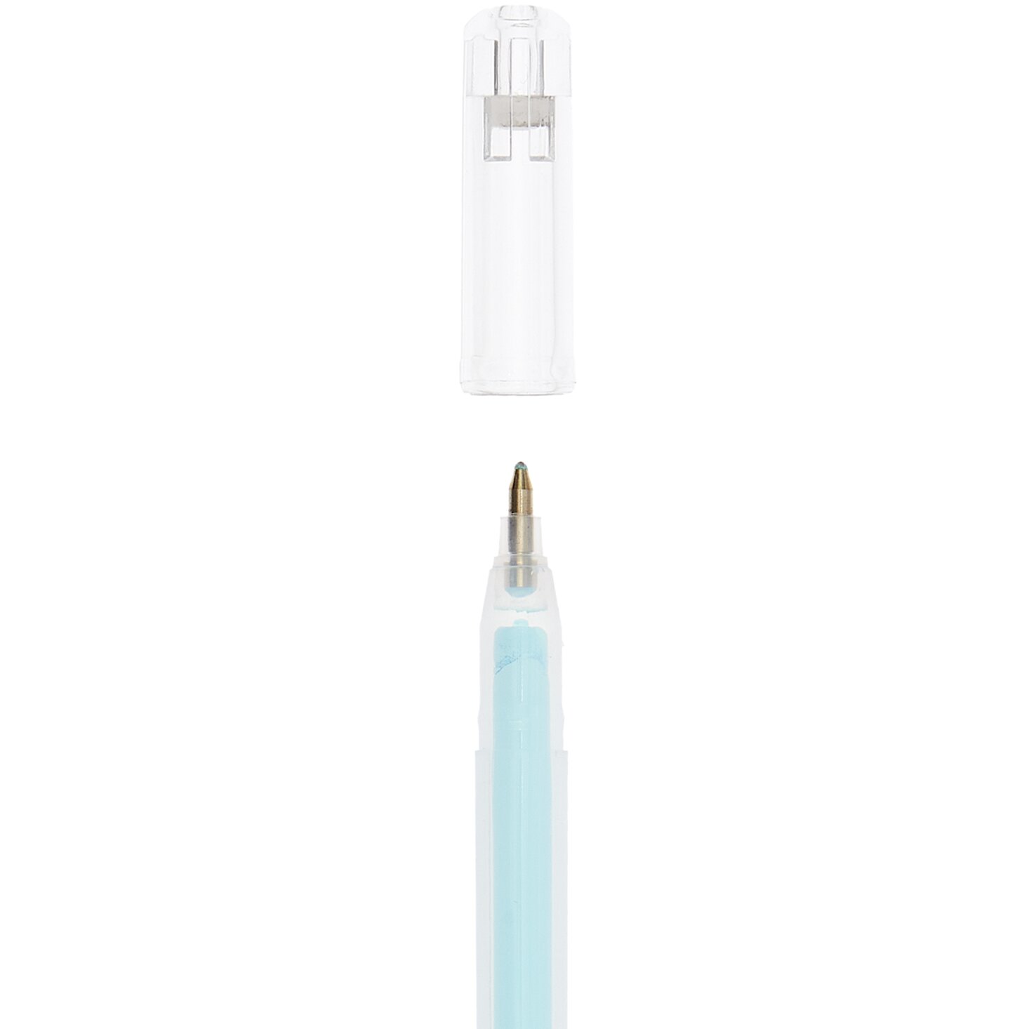 Gelstift Pastell 0,8mm mit transparentem Deckel und blauer Tinte, ideal für präzises Schreiben.