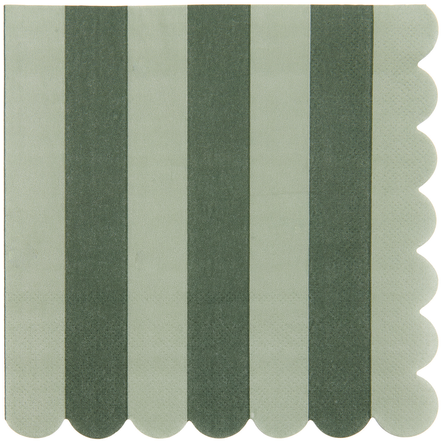 Servietten mit Streifen, 32x31,5cm, 20 Stück. Grün gestreifte Serviette von Rico Design mit gewelltem Rand.