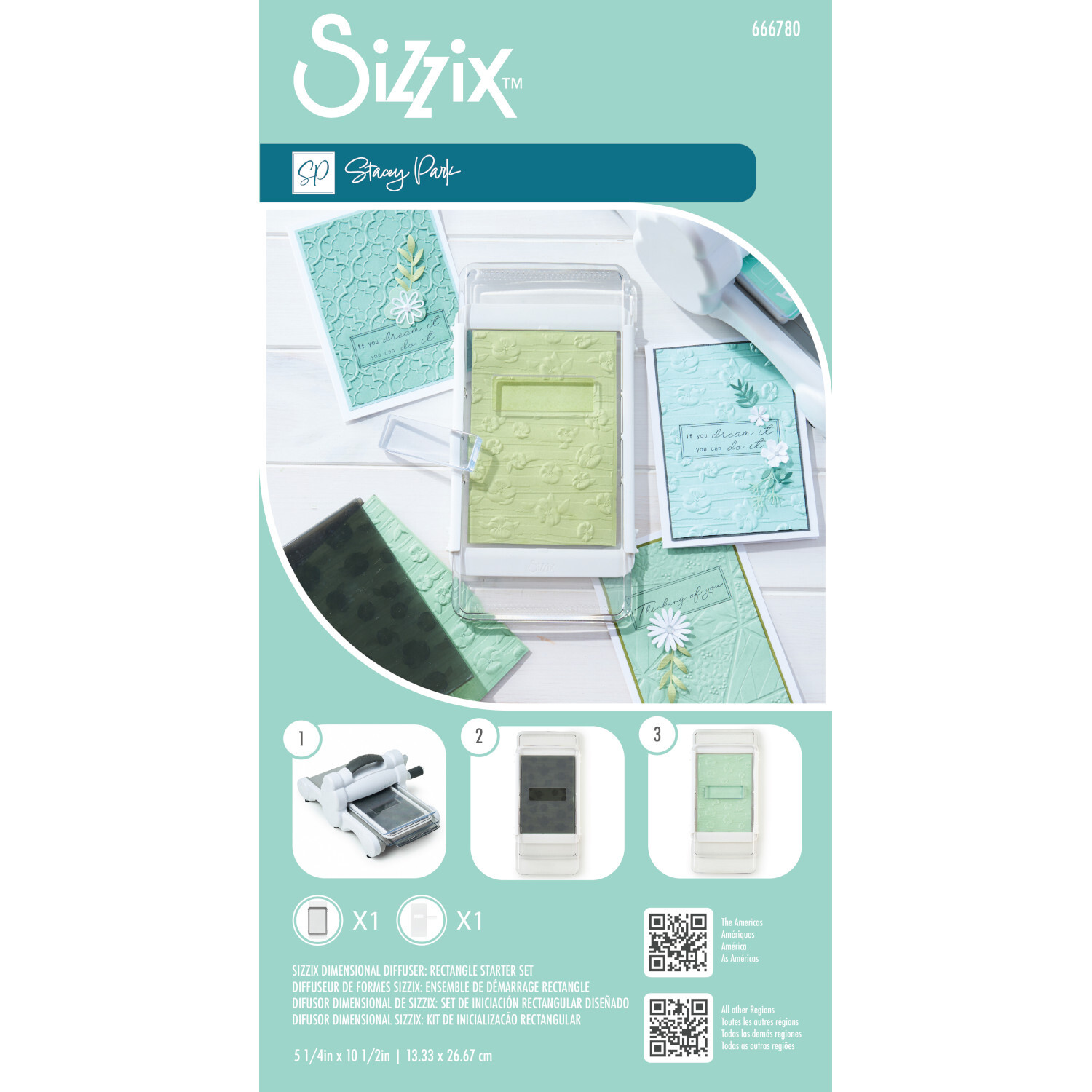 Dimensional Diffuser Rectangle Starter Set von Sizzix mit grünen und weißen Elementen für kreative Bastelprojekte. Ideal für Scrapbooking.