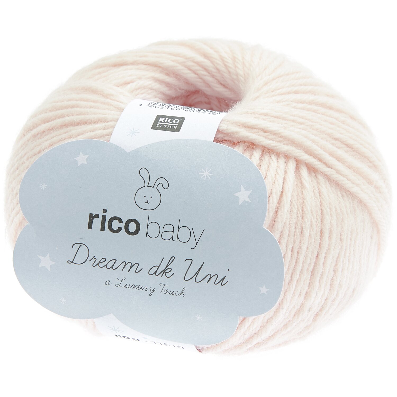 Rico Baby Dream dk uni Wolle in zartem Lachs, 50g, ideal für Strickprojekte wie Mützen und Socken.