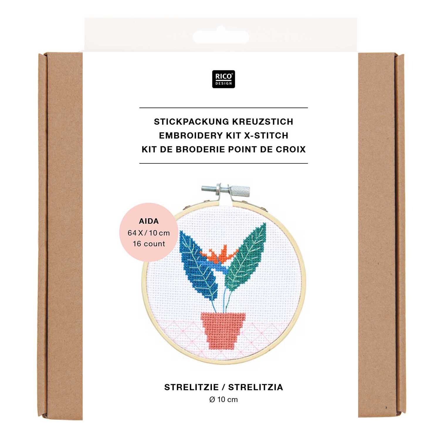 Stickpackung Mini Kit Strelitzie Bild Ø 10cm von Rico Design