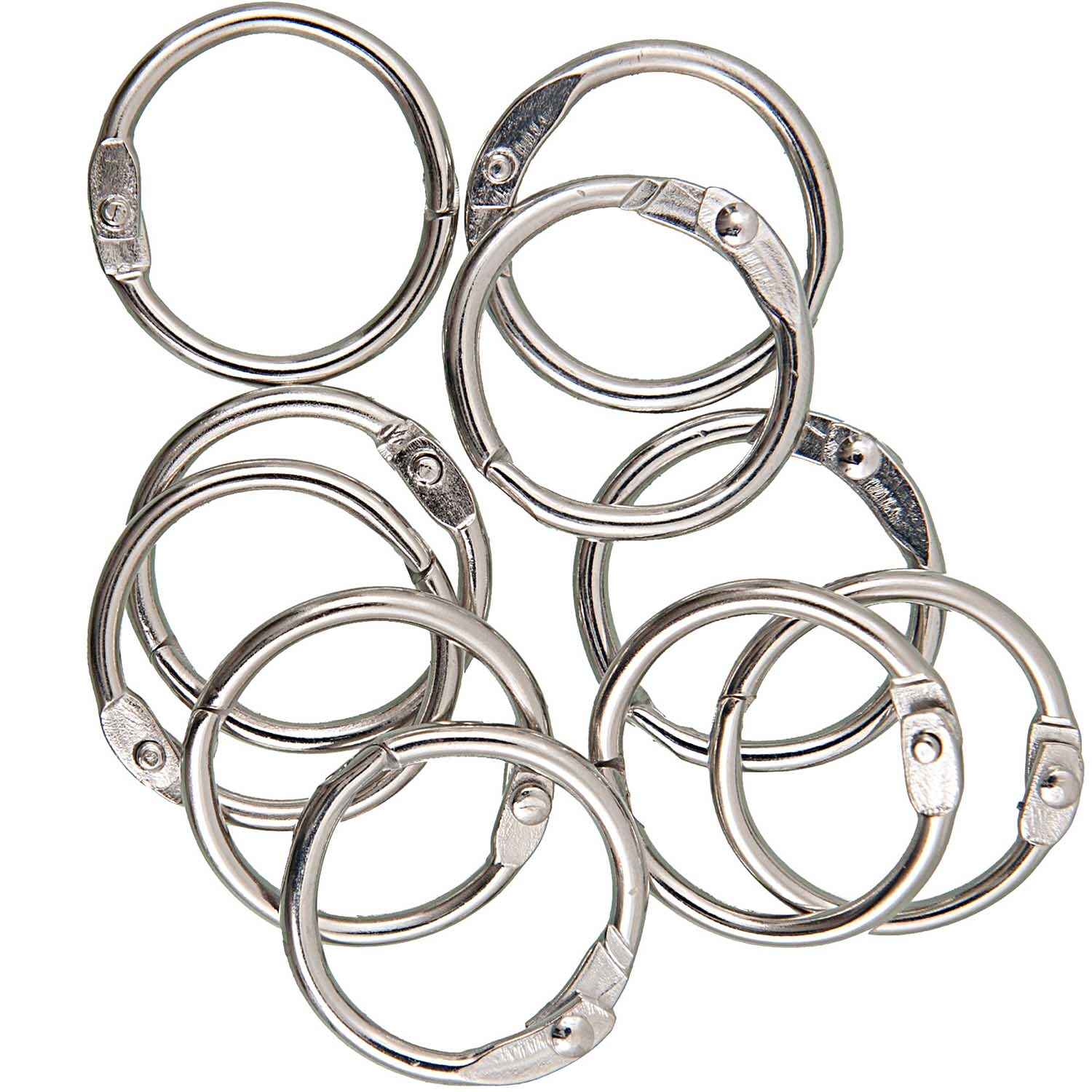 Metallring zum Öffnen 18mm 10 Stück von Rico Design, silberne Ringe in einer Gruppe angeordnet.