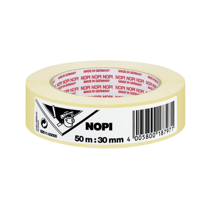 Nopi Malerkrepp 30mm 50m, beige, von tesa. Rolle mit rotem Innenaufdruck, ideal zum Abkleben.