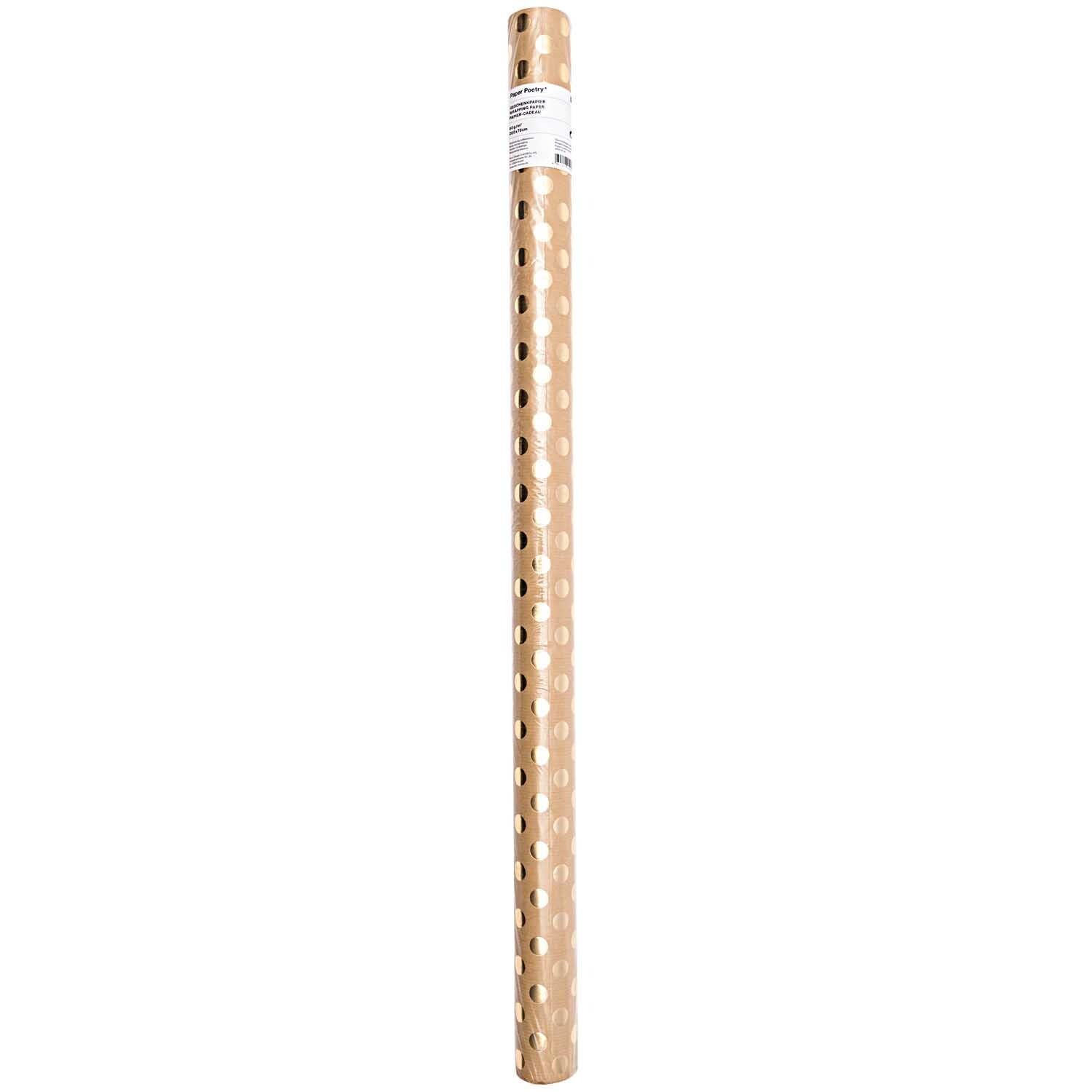 Paper Poetry Geschenkpapier mit goldenen Punkten auf braunem Hintergrund, Rolle von Rico Design.