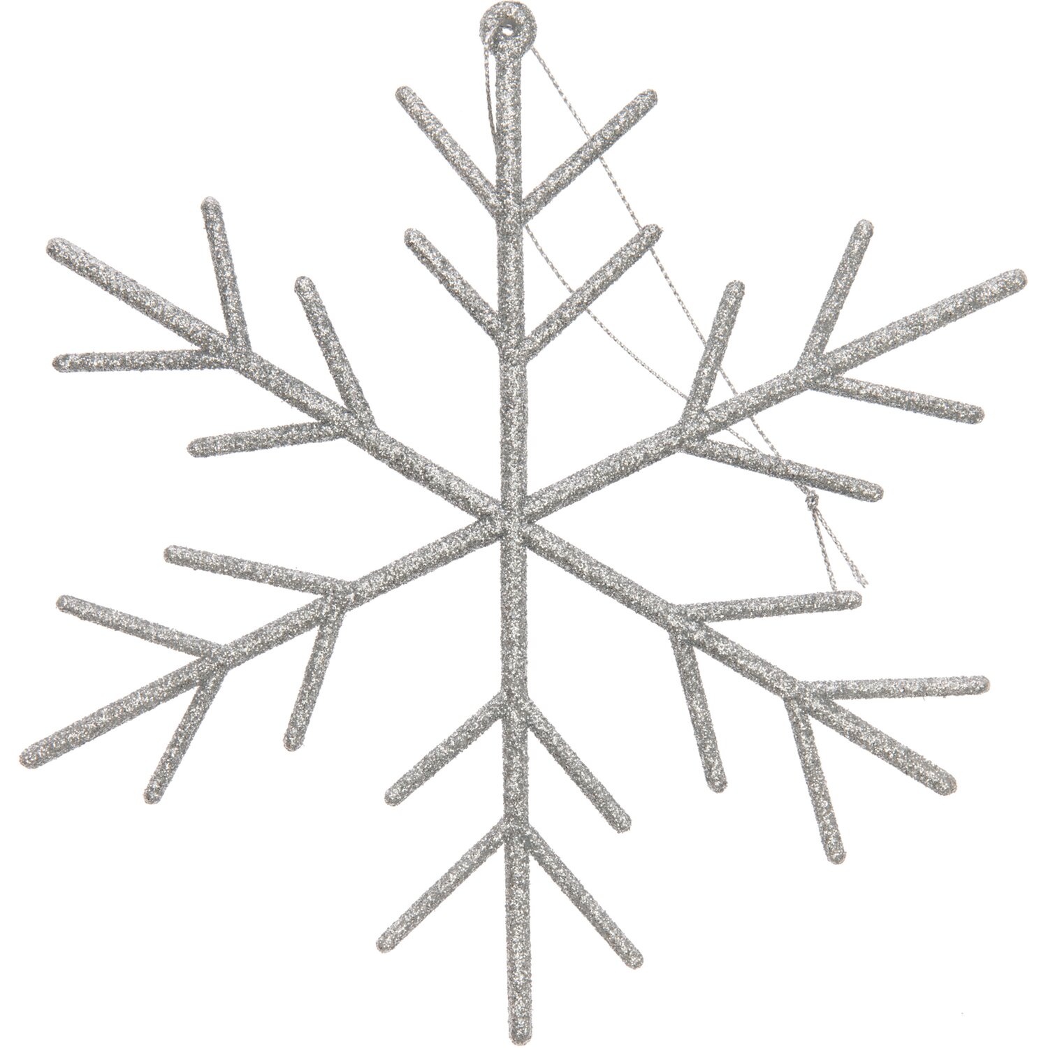 Hänger Schneeflocke mit Glitter silber von Rico Design, funkelndes Dekorationsstück in Schneeflockenform. Ideal für festliche Anlässe.