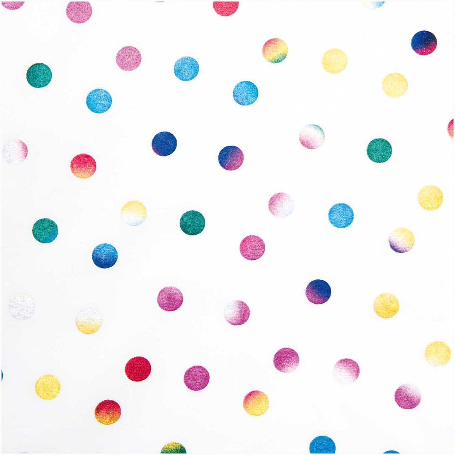 Druckstoff Punkte mehrfarbig 140cm von Rico Design zeigt bunte Punkte auf weißem Hintergrund.
