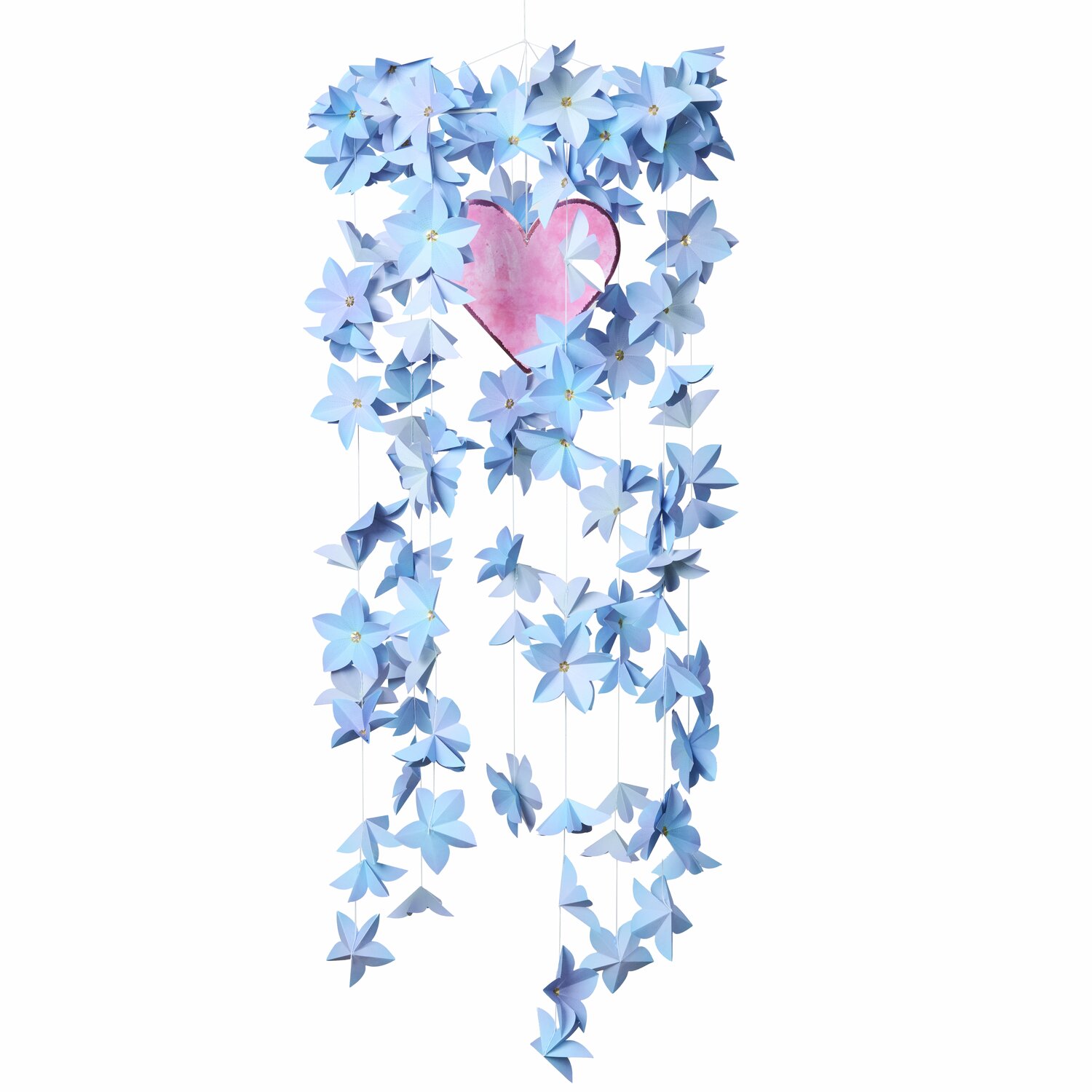 Papierblüten Bastelset La Vie en Rose: 151-teiliges Set mit blauen Blumen und rosa Herz. Ideal für kreative Dekorationen.