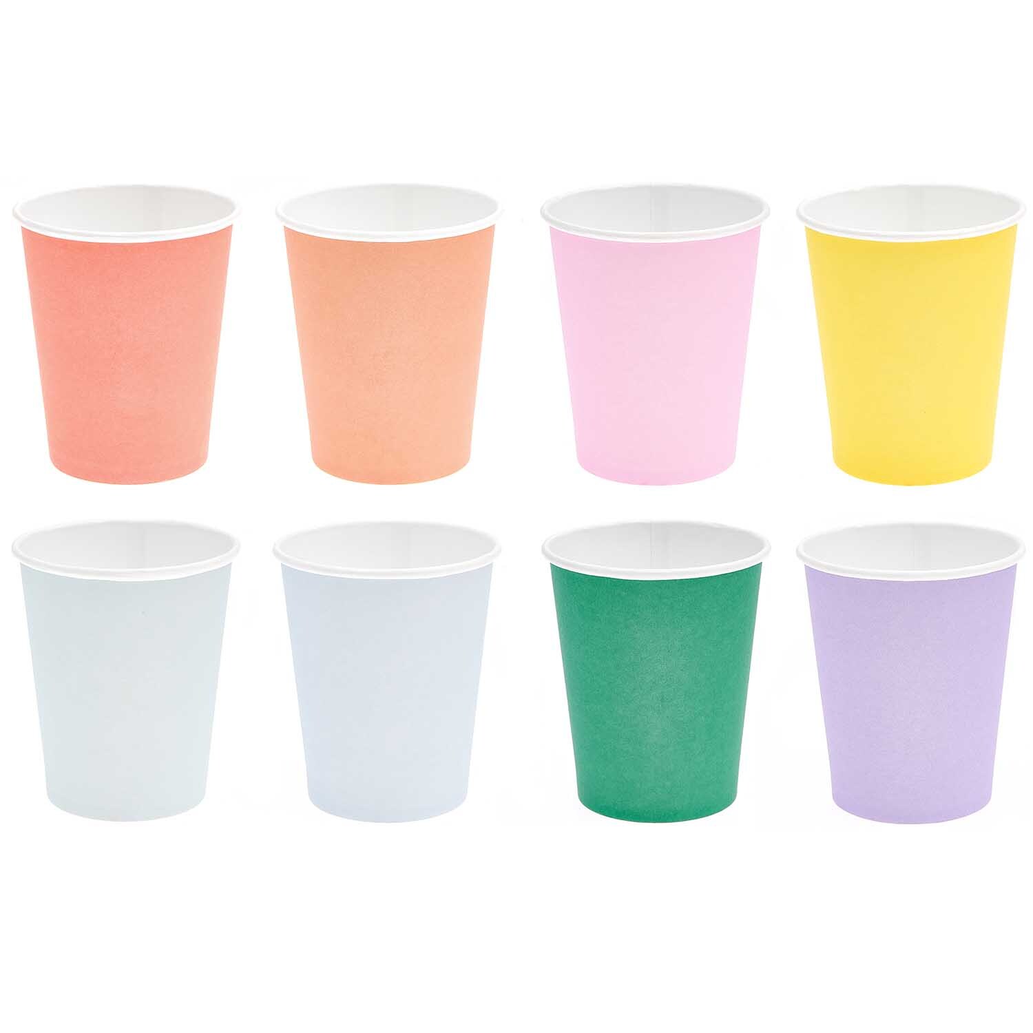 Pappbecher bunt 250ml 8 Stück von Rico Design in verschiedenen Farben wie Rosa, Gelb und Grün.