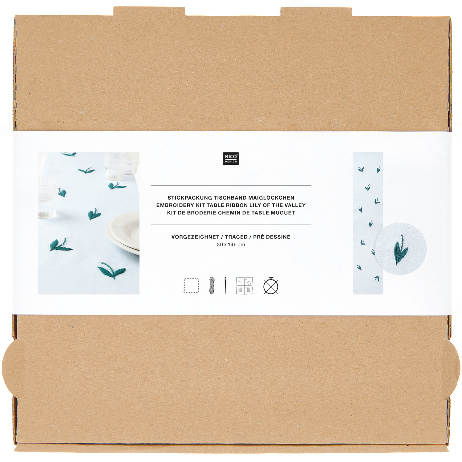 Stickpackung Tischband Maiglöckchen vorgezeichnet  30x146cm von Rico Design