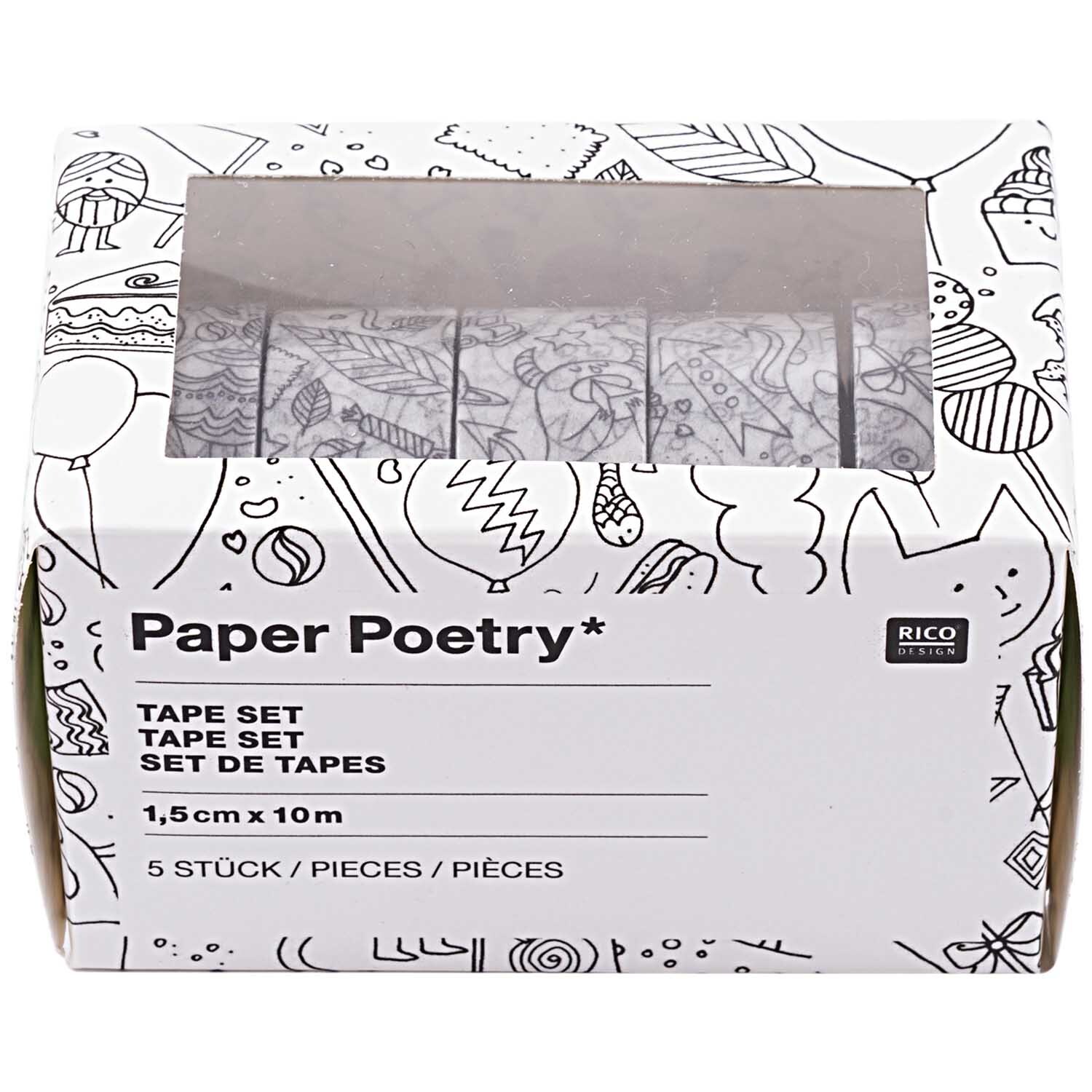 Paper Poetry Tape Set zum Ausmalen 1,5cmx10m 5 Stück von Rico Design