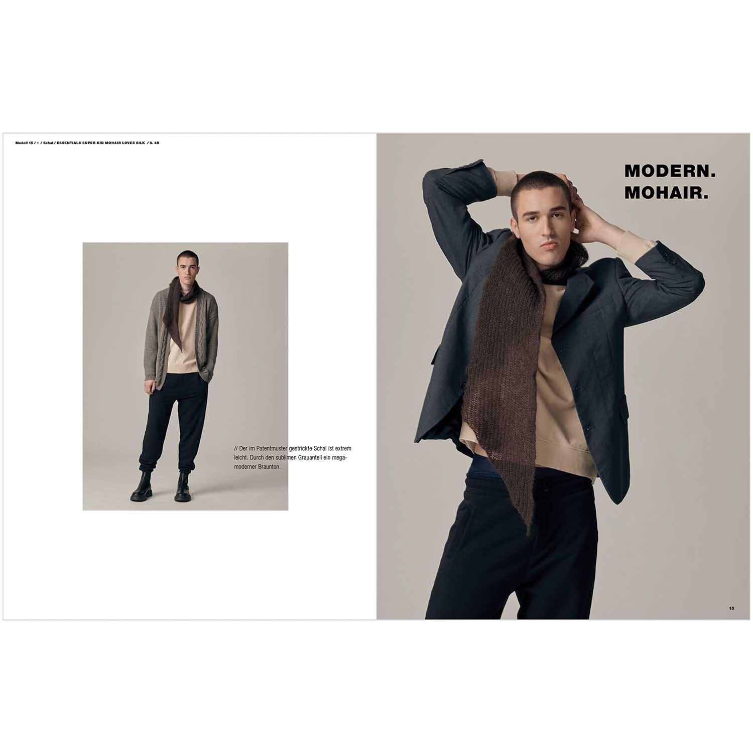Made by Me Handknitting Men Nr.2 Fashion Edition zeigt einen Mann in moderner Mohair-Mode von Rico Design.