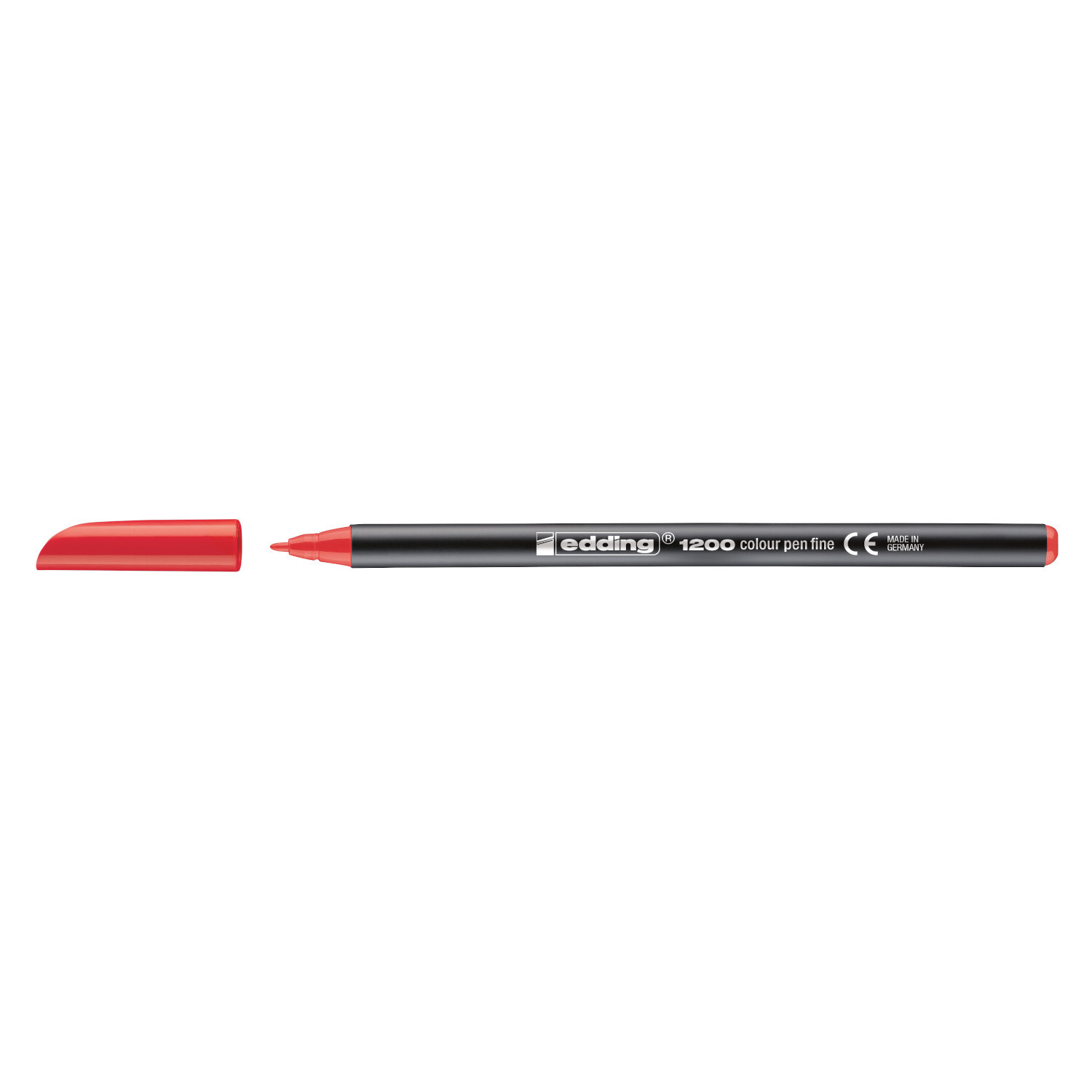 1200 colour pen 0,5-1mm, edding: Roter Stift mit abgenommener Kappe, ideal für präzises Zeichnen.