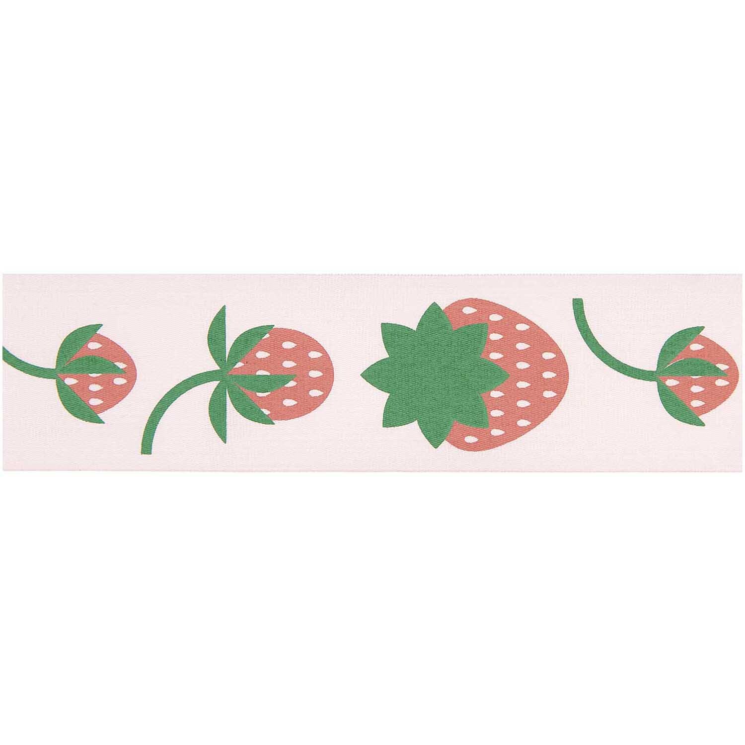 Paper Poetry Taftband mit Erdbeeren-Muster auf rosa Hintergrund, ideal für kreative Projekte.