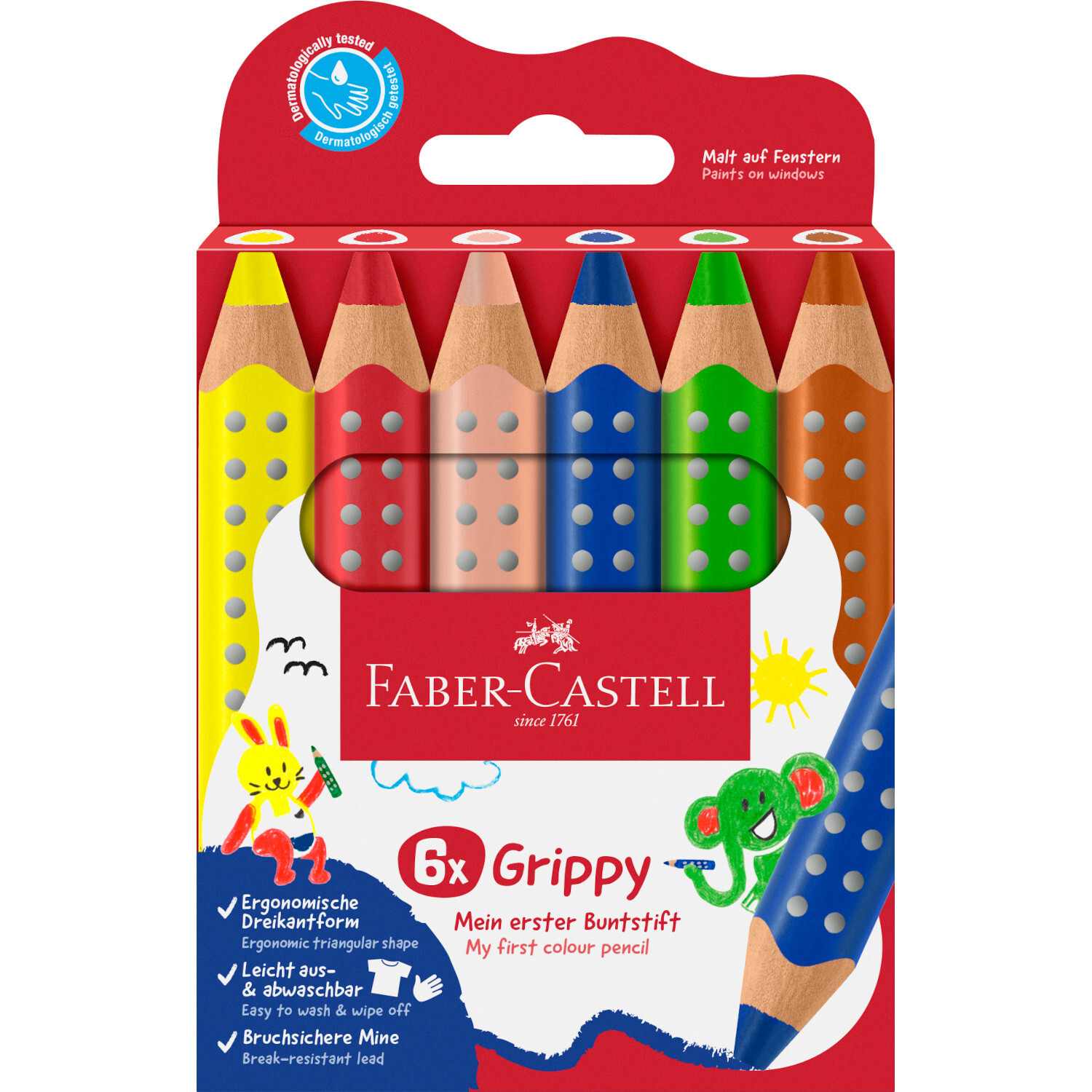 Buntstift Grippy Set, 6-teilig, von Faber Castell in leuchtenden Farben, ideal für Kinder.