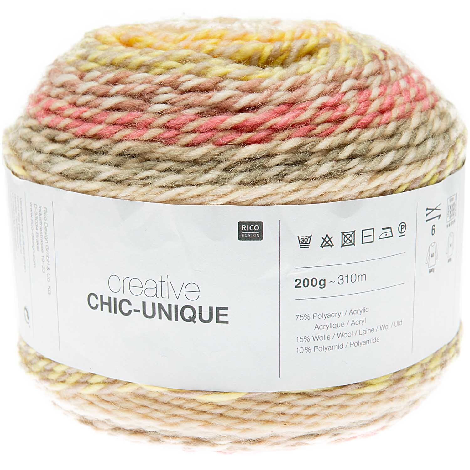 Creative Chic-Unique Garn von Rico Design in Pastellfarben, 200g Knäuel mit 310m Länge.