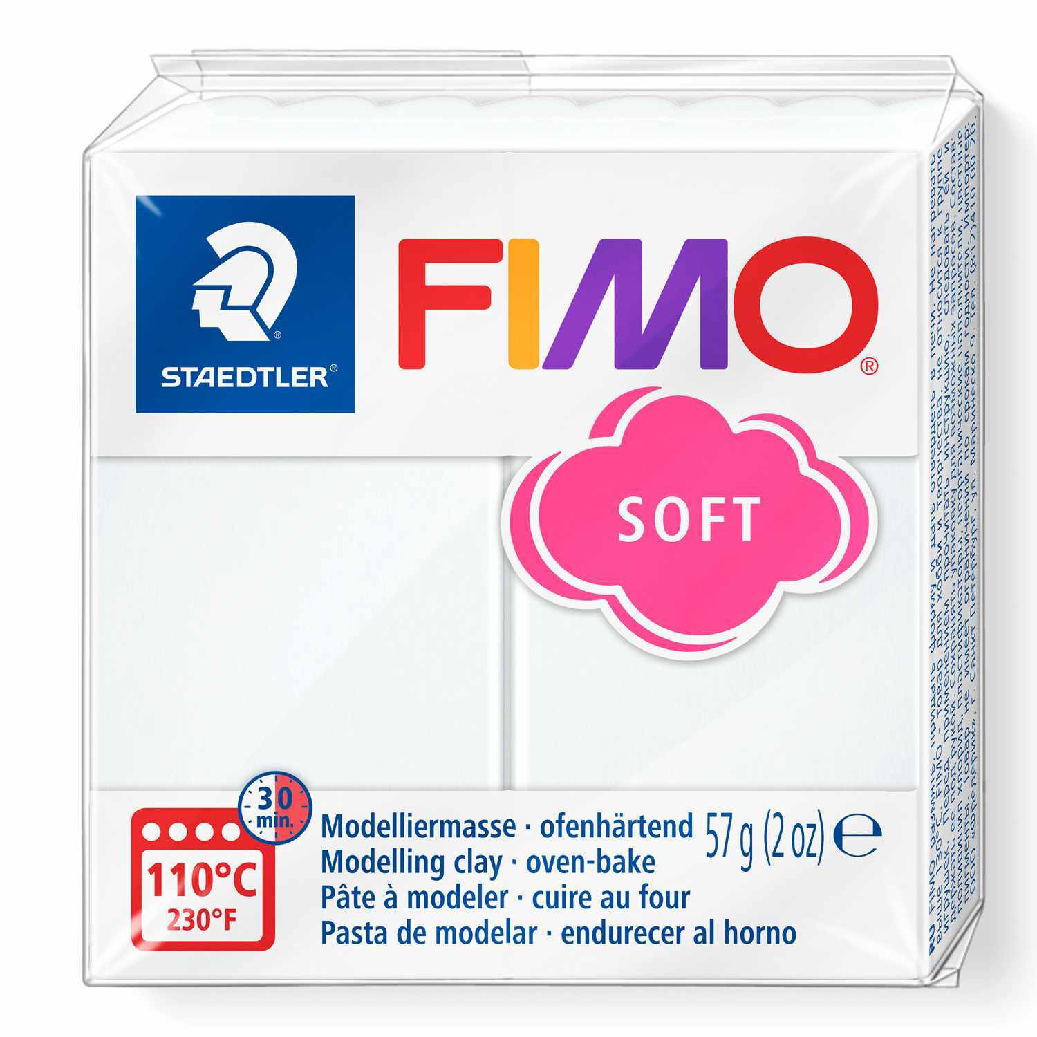 FIMO soft Modelliermasse in Weiß, 57g, von Staedtler, ideal für kreative Bastelprojekte.