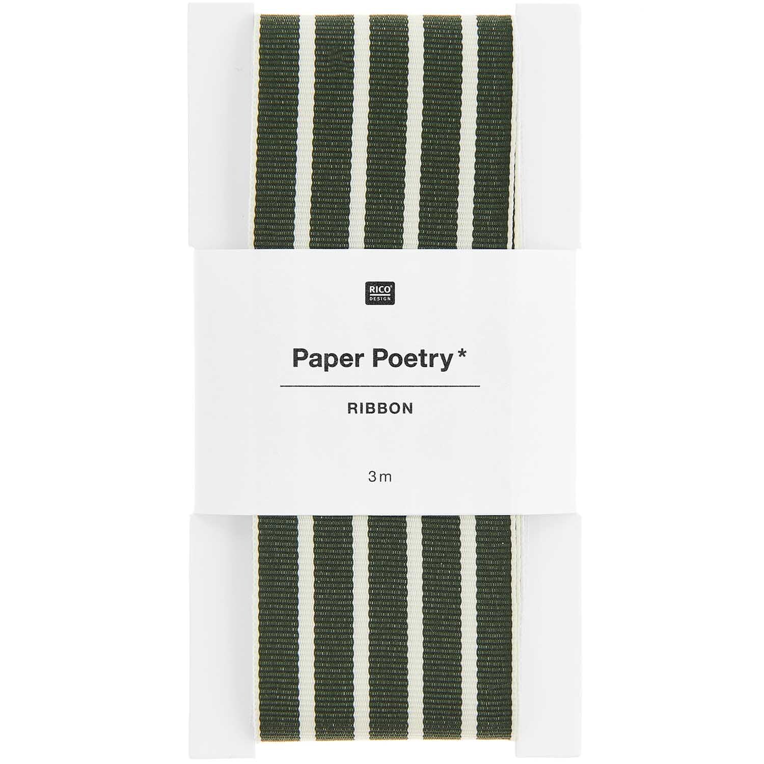 Paper Poetry Webband Streifen 38mm 3m in Grün-Creme von Rico Design, ideal für kreative Bastelprojekte.