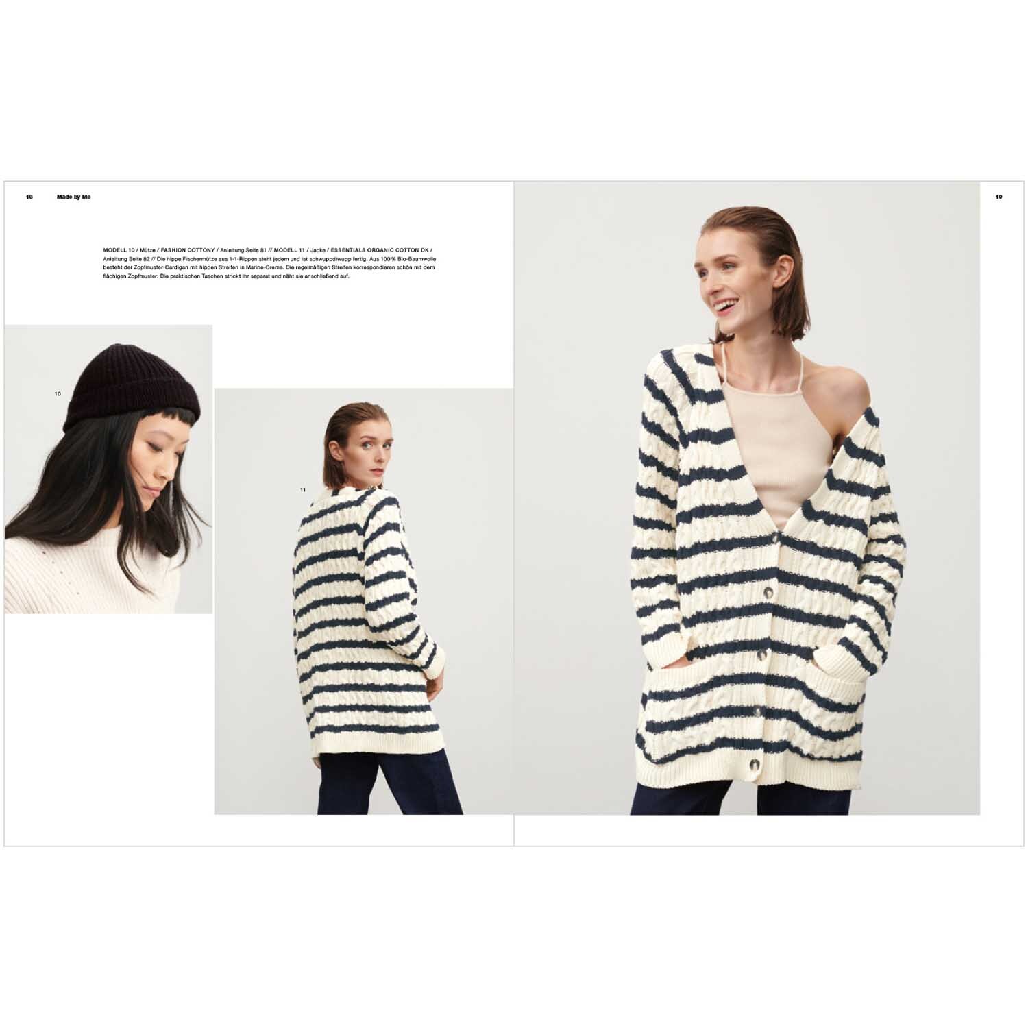Made by Me Handknitting Nr.14 Frühjahr-Sommer: Frau trägt gestreiften Cardigan von Rico Design.
