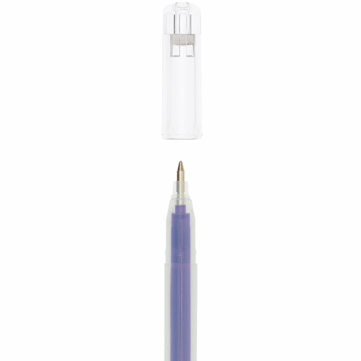 Gelstift Metallic 0,8mm von Rico Design in lila, mit abnehmbarem transparentem Deckel. Ideal für kreative Projekte.