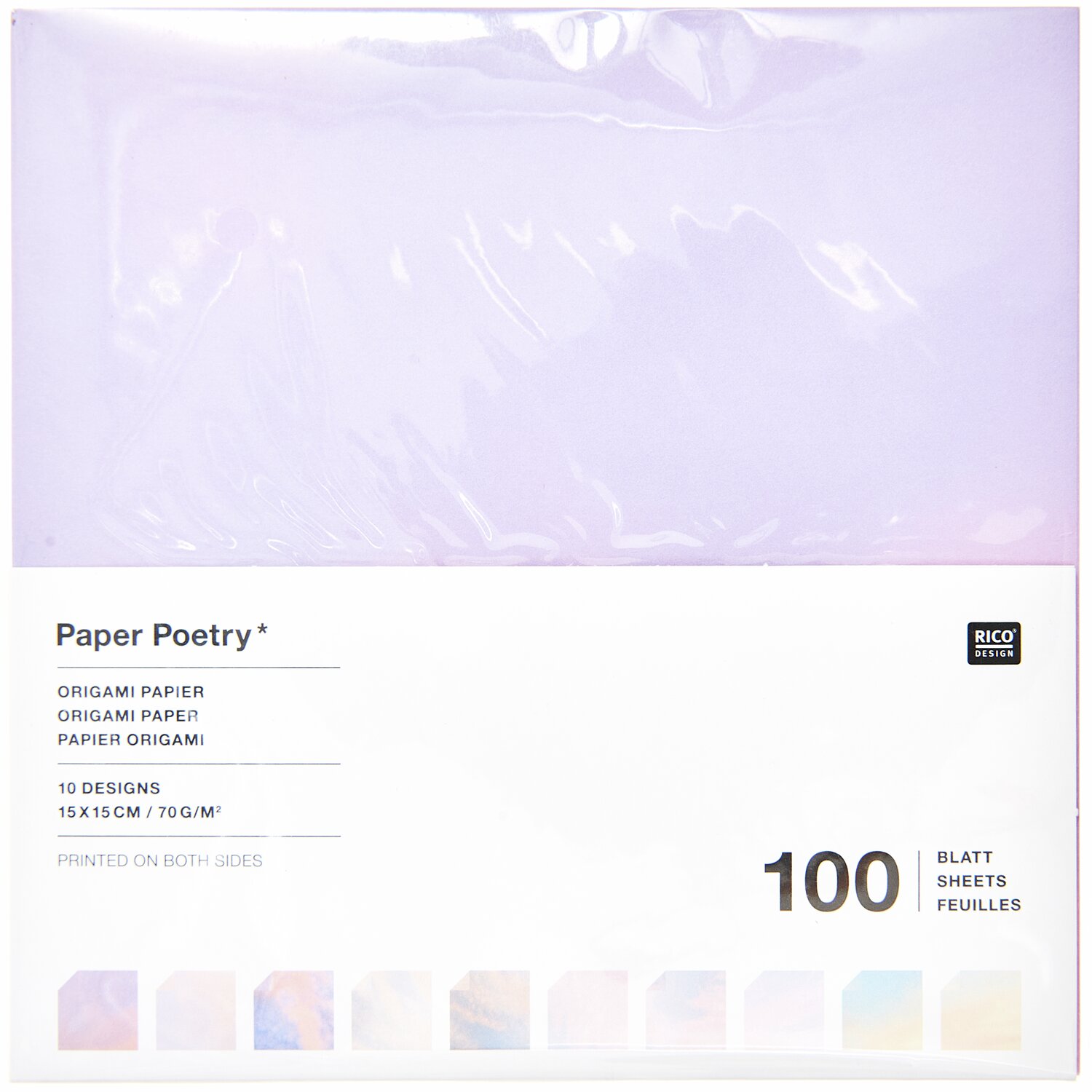 Paper Poetry Origamipapier The Sky is the Limit, 100 Blatt, 15x15cm, zartes Lila, Rico Design.