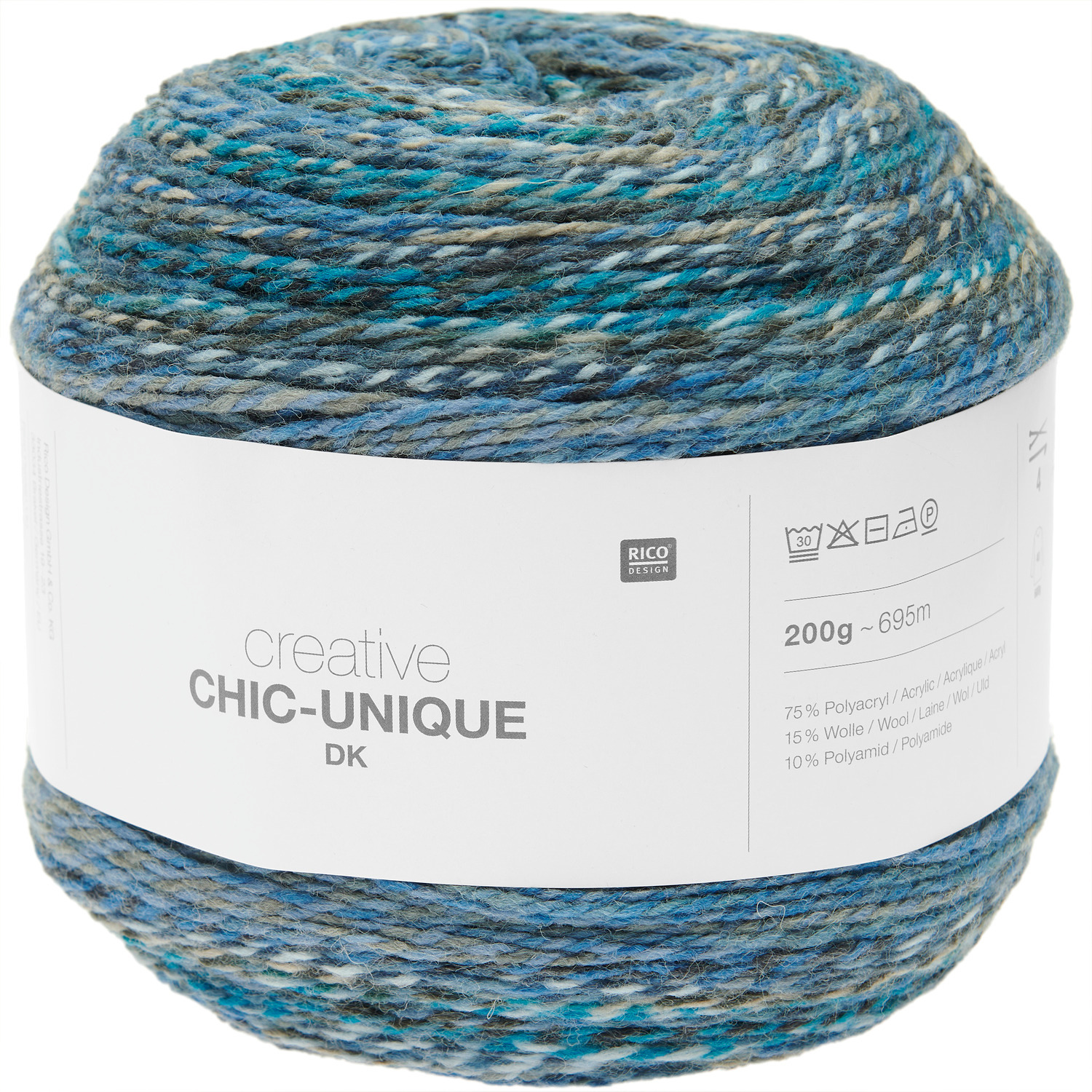 Creative Chic-Unique dk Strickset mit blau-grauer Wolle von Rico Design, 200g, 695m.