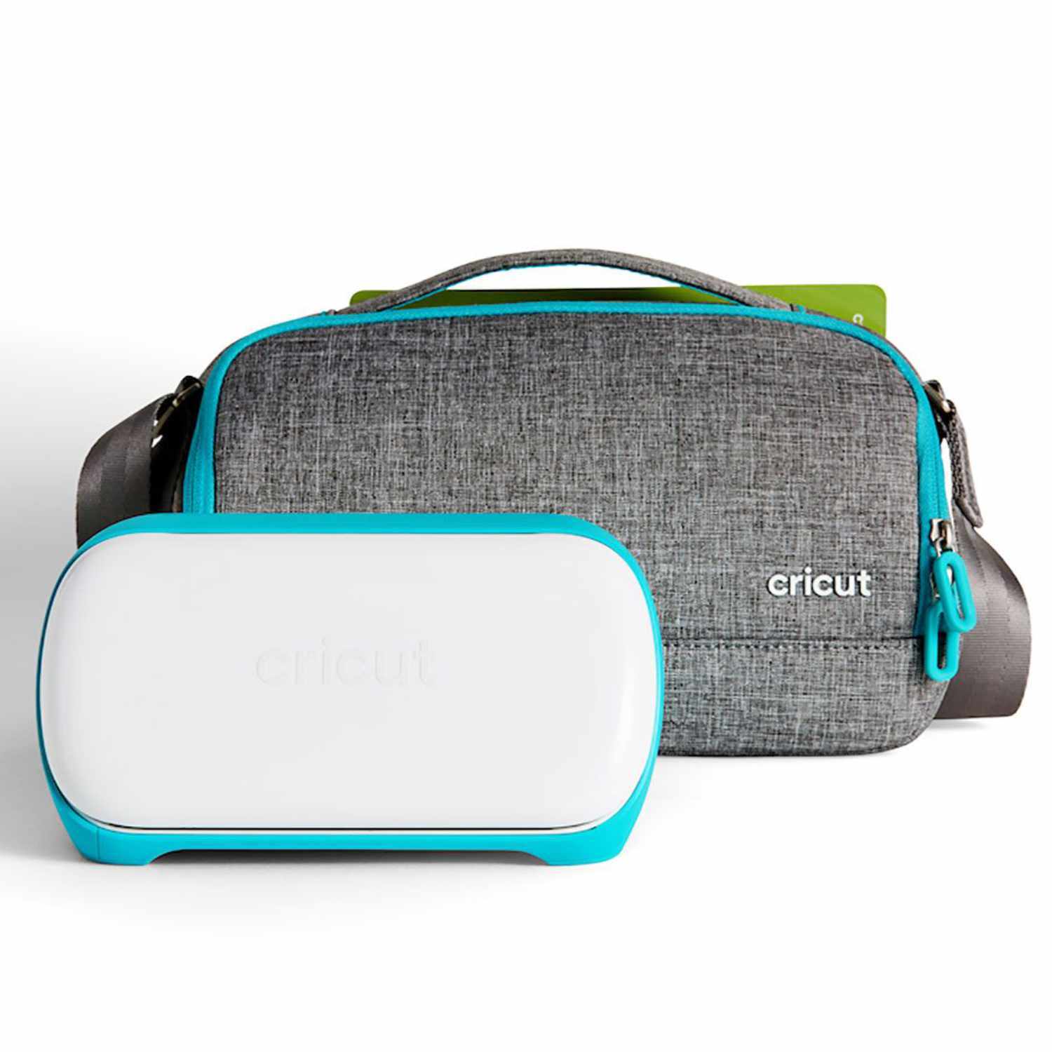 Joy Carry Case Transporttasche in Grau mit blauen Akzenten, passend für Cricut-Geräte. Ideal für sicheren Transport und stilvolle Aufbewahrung.