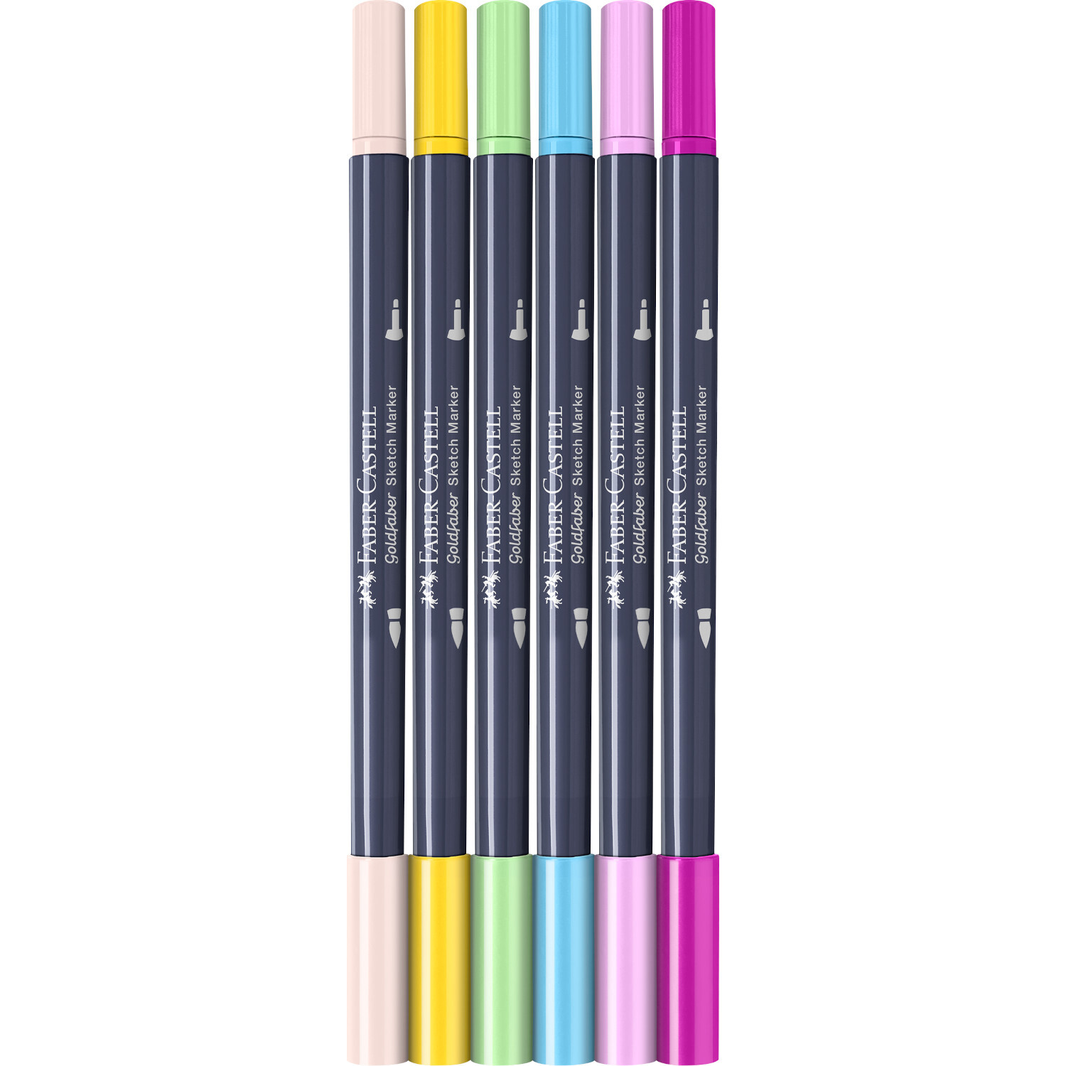 Goldfaber Sketch Marker Kawaii Set 6 Stück, doppelseitig, in Pastellfarben von Faber Castell. Ideal für kreative Zeichnungen.