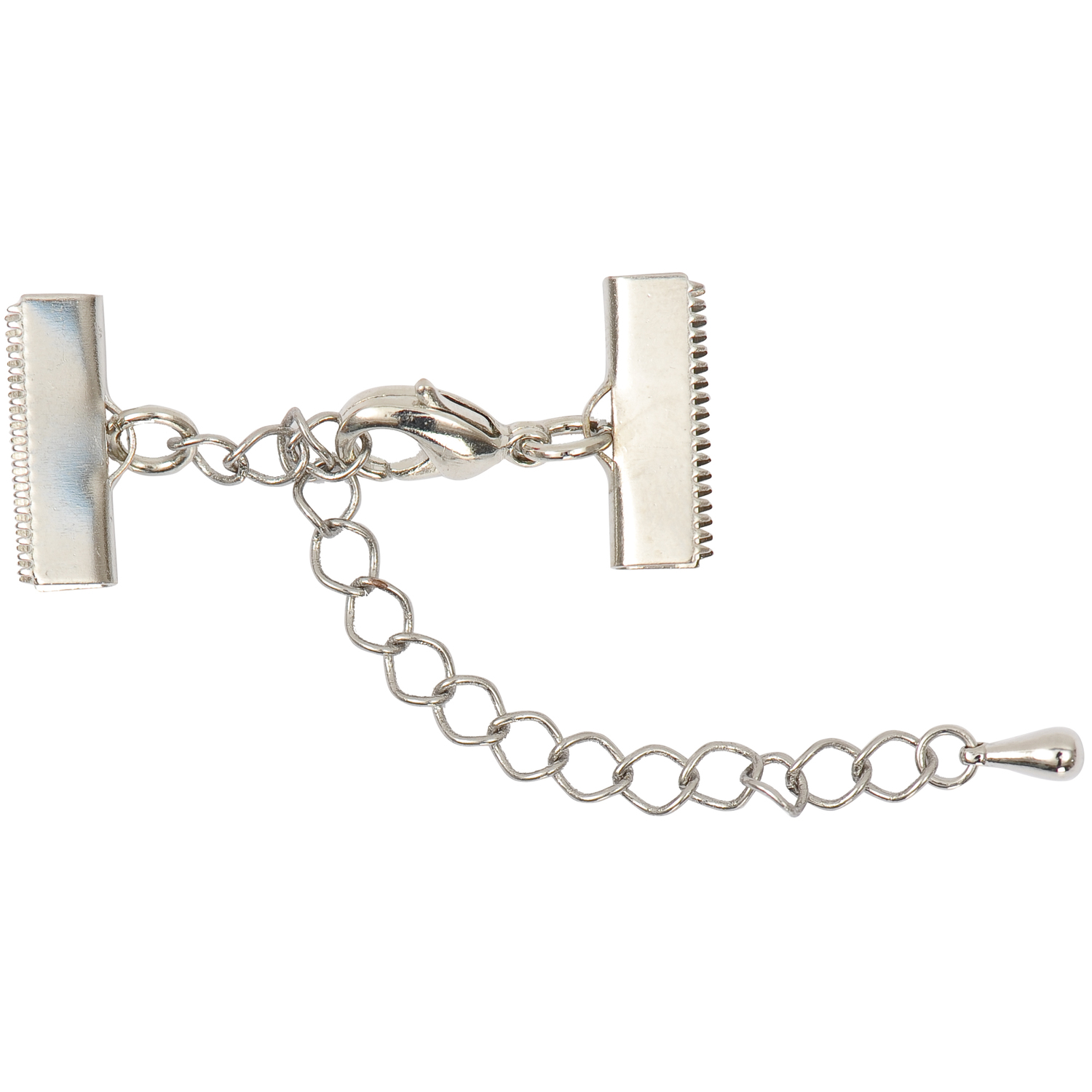 Klemmverschluss mit Karabiner, silberfarben, von Rico Design, zeigt eine Kette mit Haken.