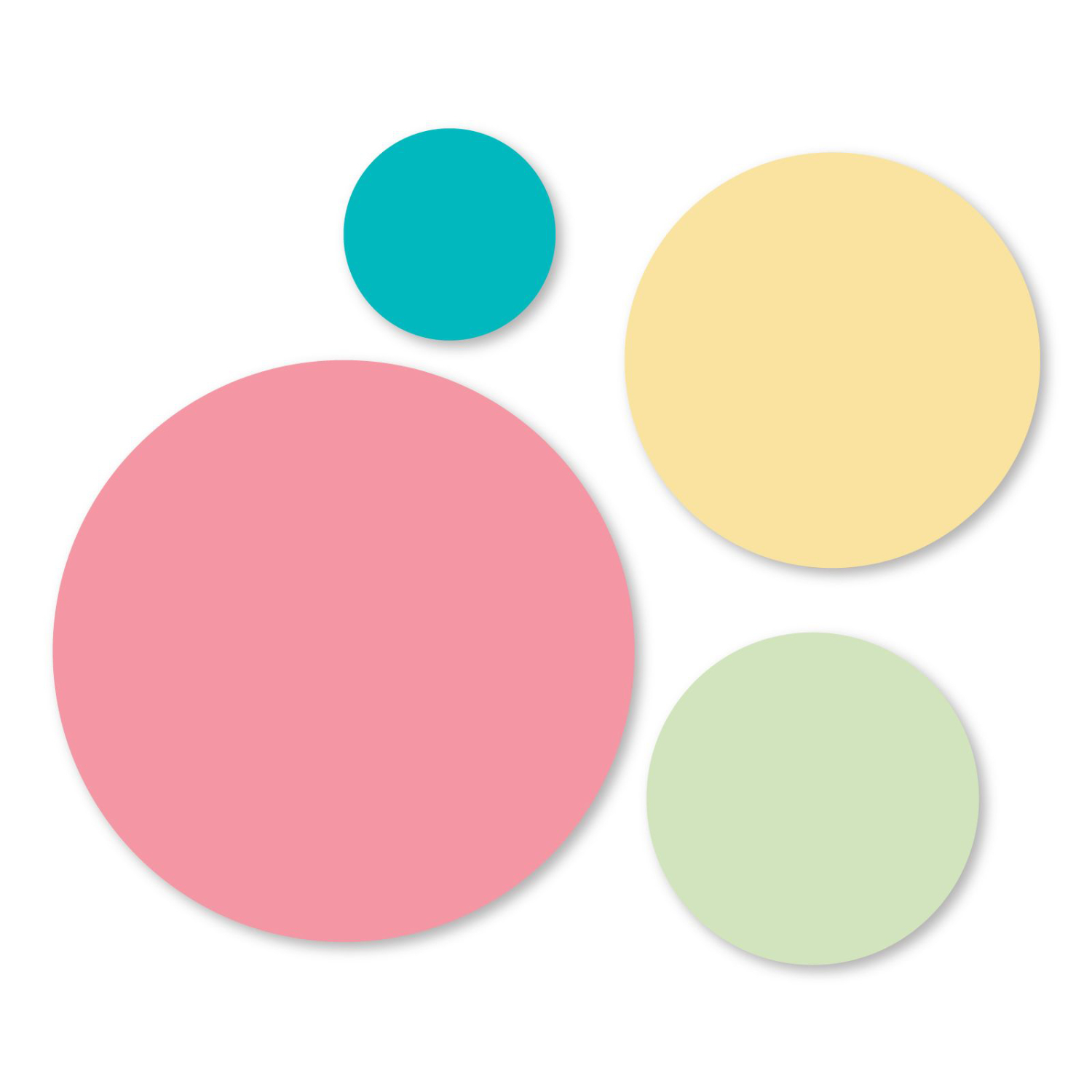 Sizzix Framelits Die Set Circles, 4-teilig. Das Bild zeigt vier bunte Kreise in Pink, Gelb, Grün und Blau. Ideal für kreative Bastelprojekte und Scrapbooking.