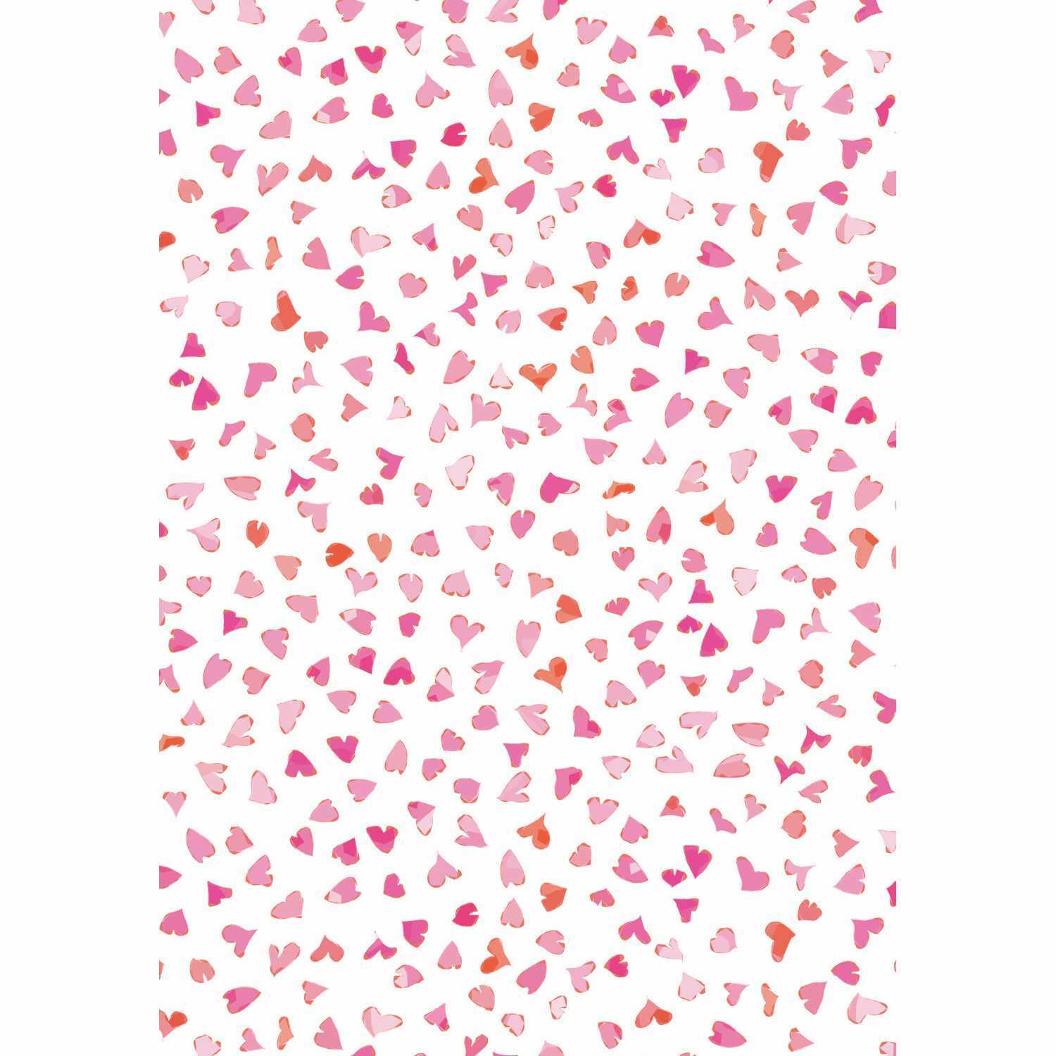 Fotokarton tanzende Herzen 50x70cm 300g/m² zeigt ein Muster aus rosa und roten Herzen. Ideal für kreative Bastelprojekte.