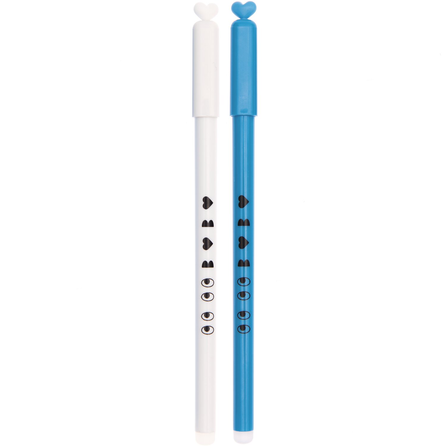 Rico Design x Redfries Gelstifte in Weiß und Blau mit Herz-Design, ideal für kreatives Schreiben.