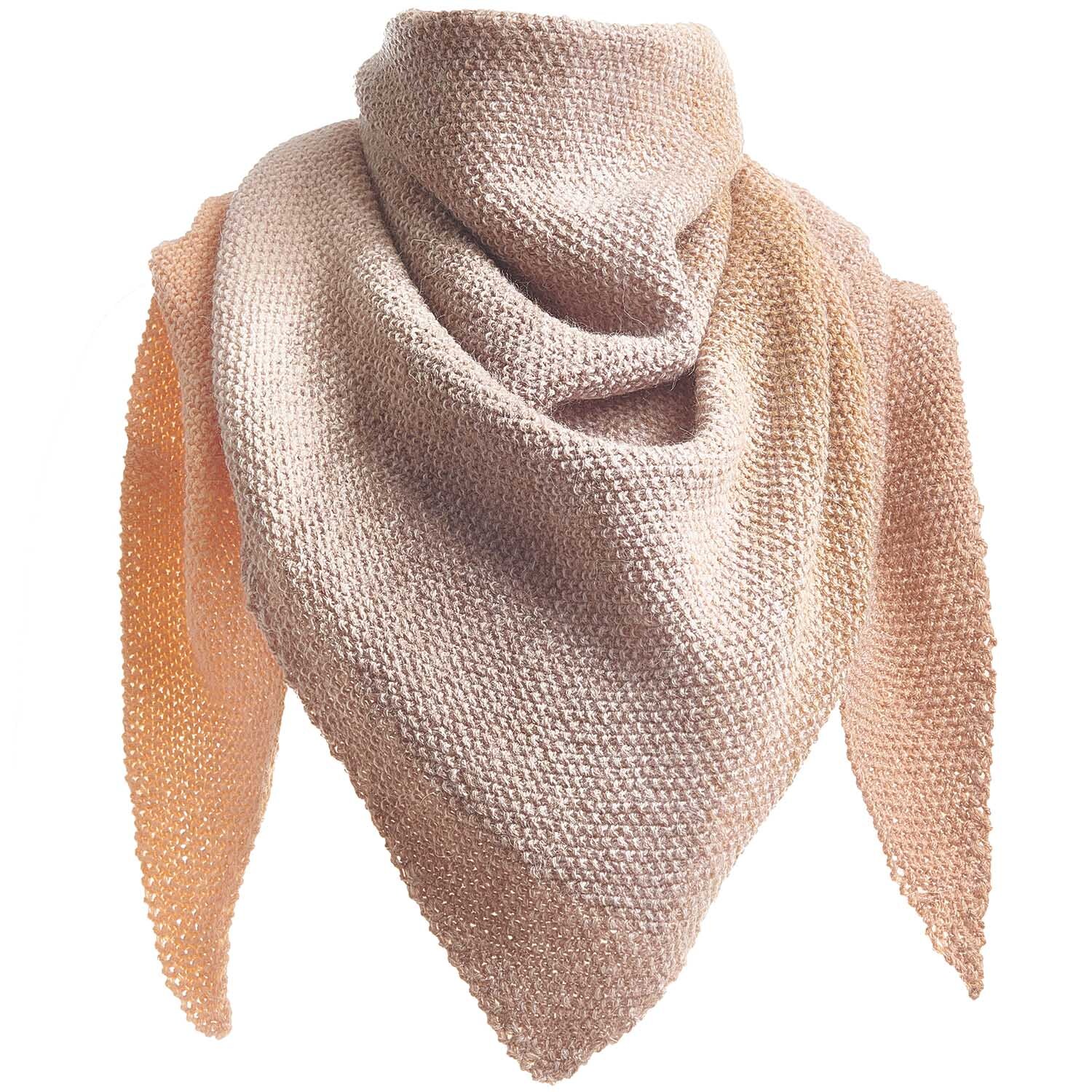 Creative Alpaca Dégradé Lucky 8: Dreieckstuch in sanften Pudertönen, gestrickt aus weichem Garn von Rico Design.