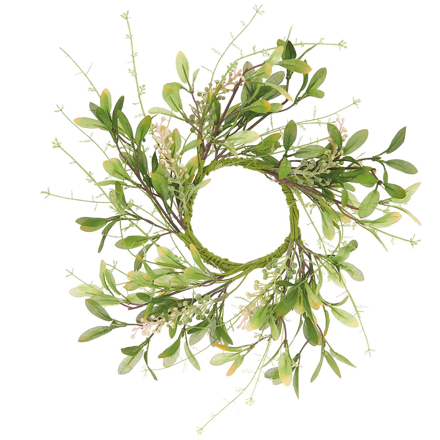 Blumenkranz Grün von Rico Design, Ø42cm, mit zarten Blättern und Zweigen, ideal für Dekorationen.