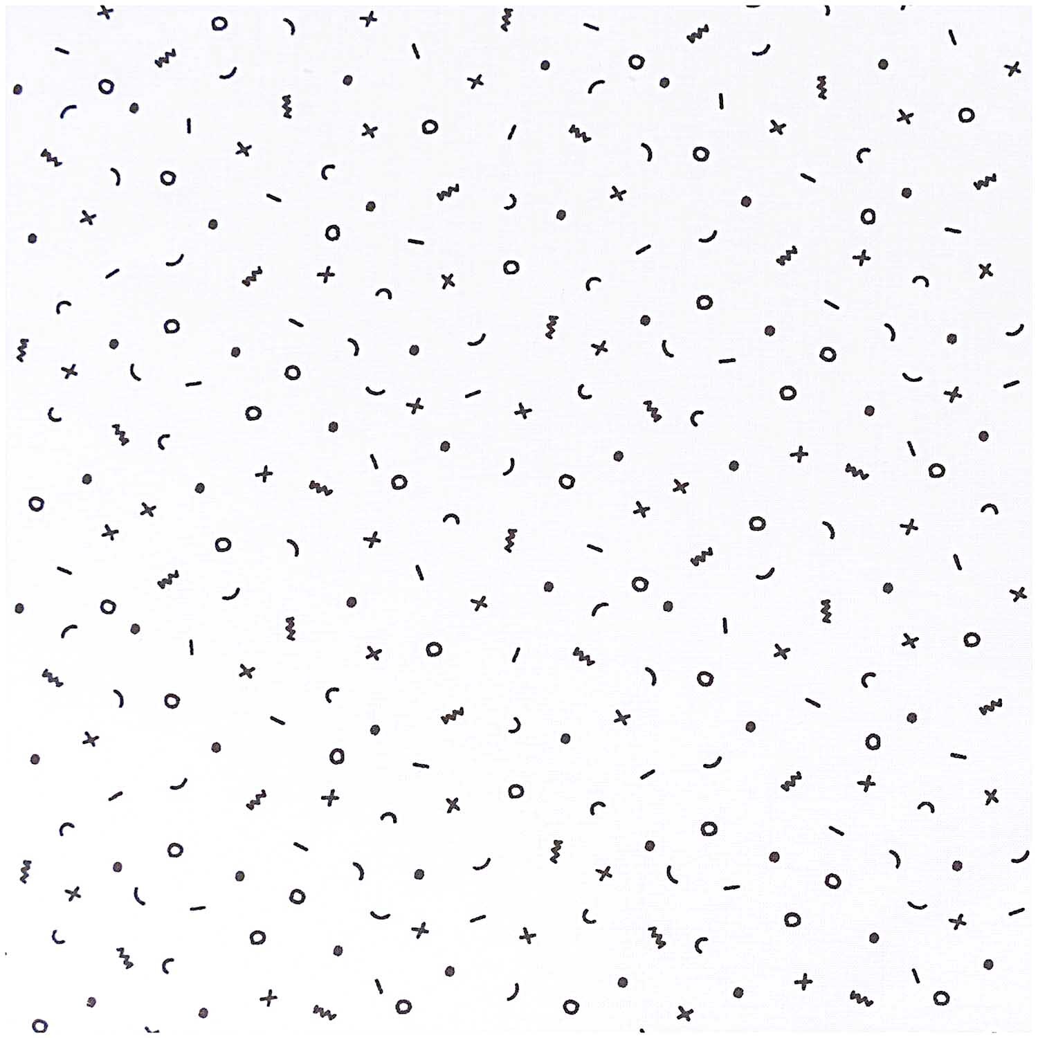 Stoff weiß Mustermix schwarz 140cm: Weißer Stoff mit schwarzem Mustermix von Rico Design, ideal für kreative Projekte.