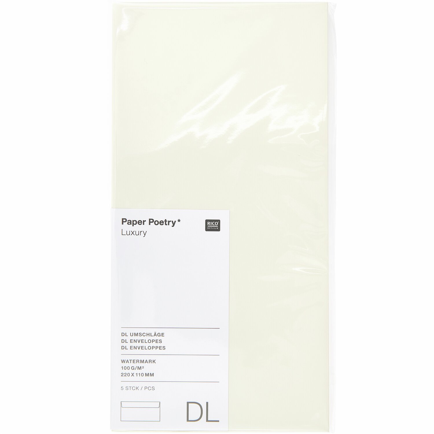 Paper Poetry Luxury Umschläge in Creme, 5 Stück von Rico Design. Elegante Umschläge für besondere Anlässe.