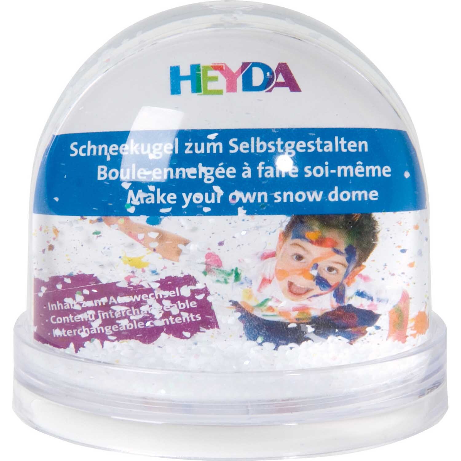 Schneekugel mit Bildfach: Transparente Kugel von HEYDA, ideal zum Selbstgestalten mit buntem Design.